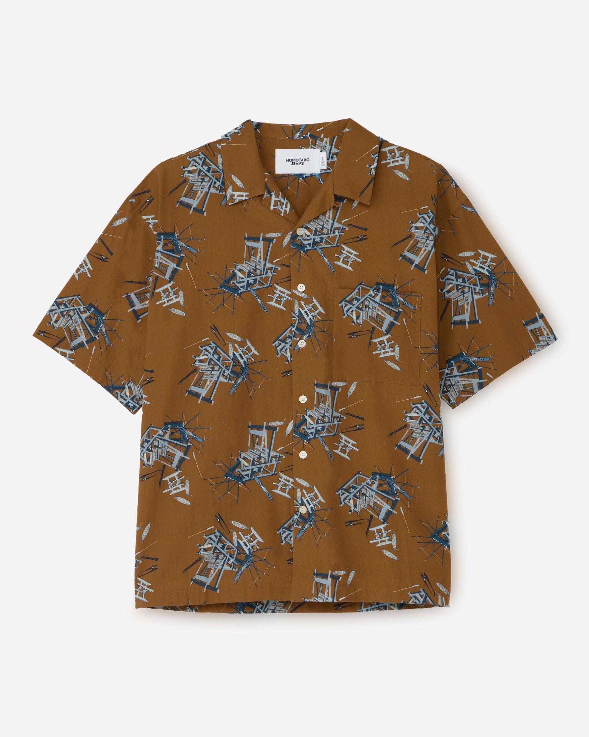 COTTON/RAYON S/S SHIRT 滿版手工織機印花縲縈短袖襯衫