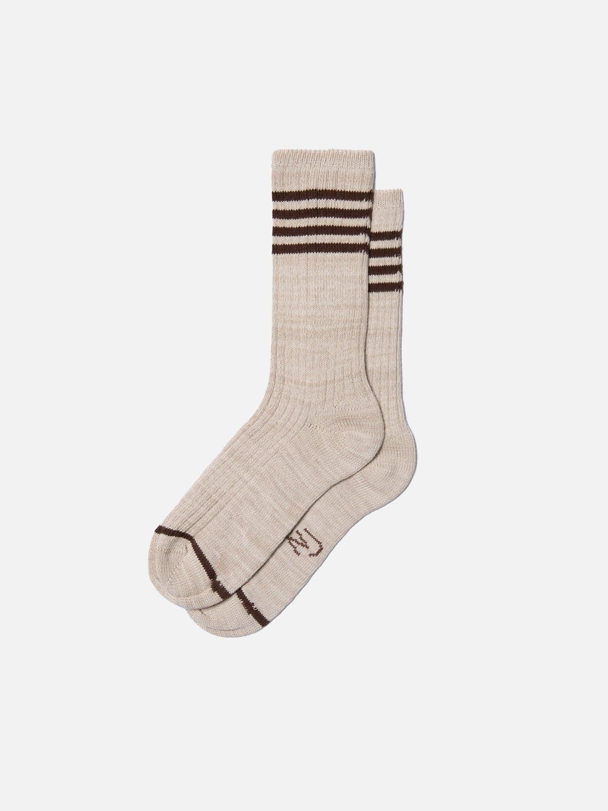 Nudie Jeans Women Tennis Socks Stripe Beige 女版復古羽球條紋襪