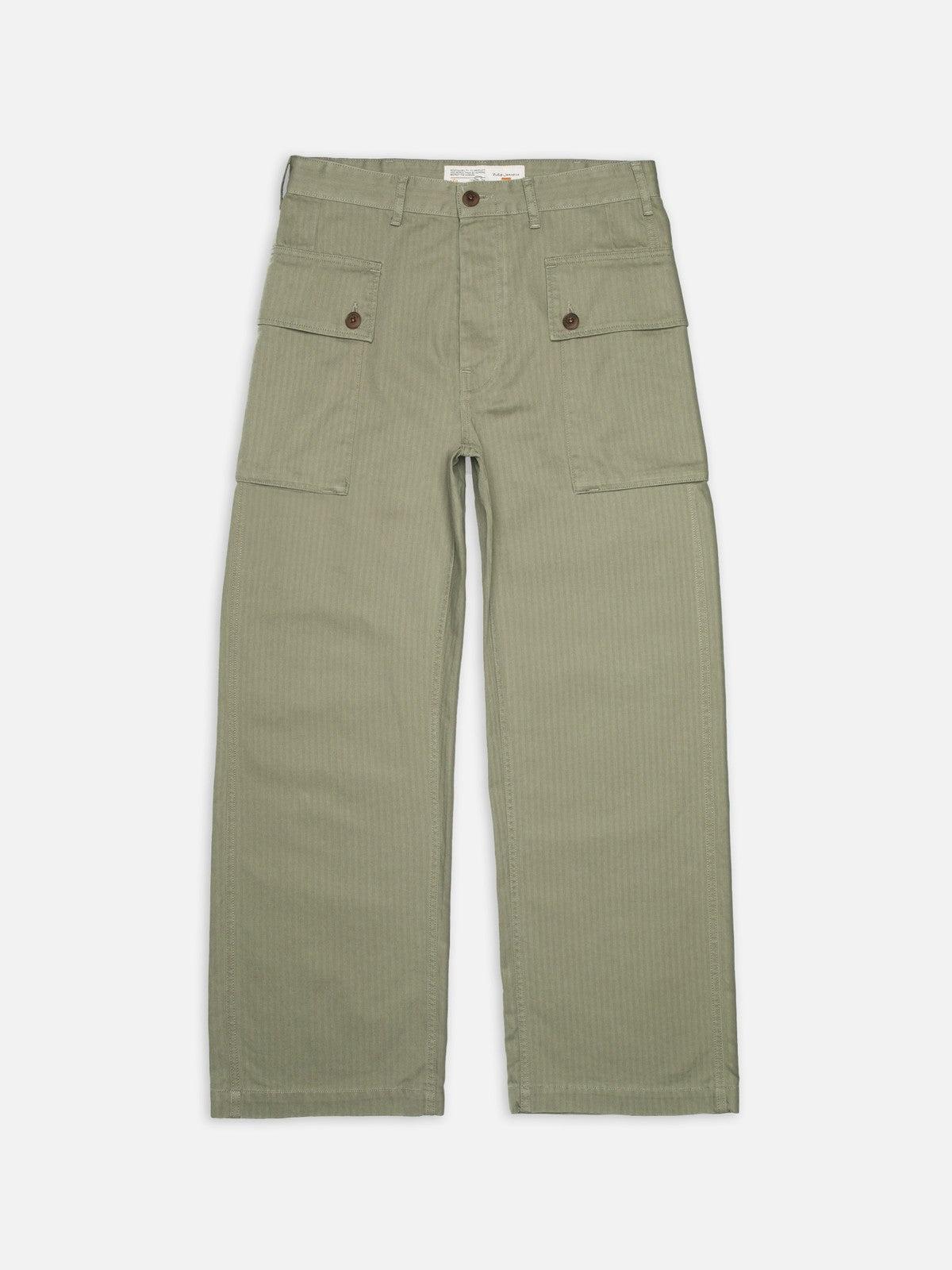 Loud Larry Pants Pale Green 復古綠人字紋超寬直筒軍裝長褲