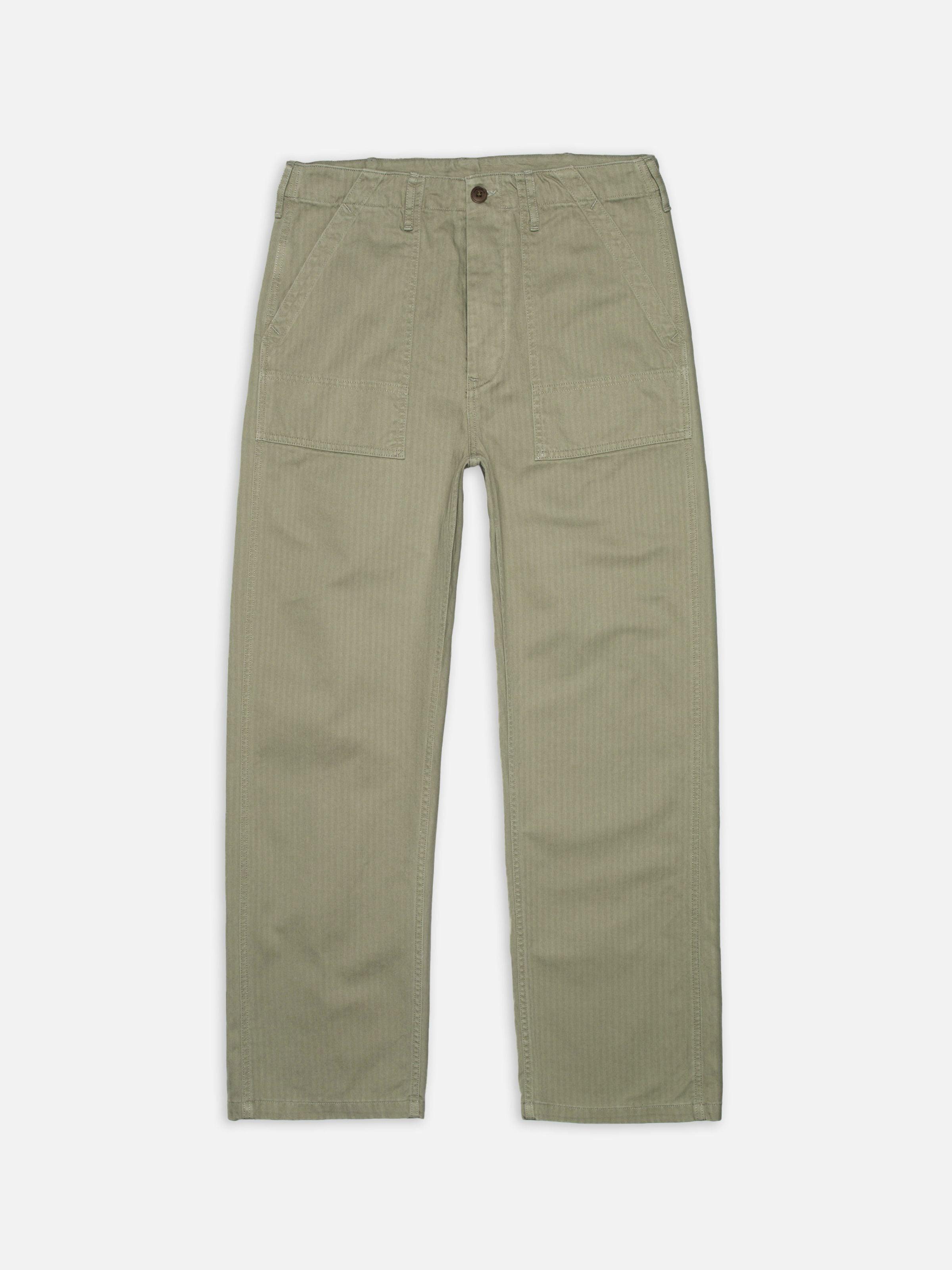 Tuff Tony Fatigue Pants Pale Green 復古綠人字紋寬直筒軍裝長褲