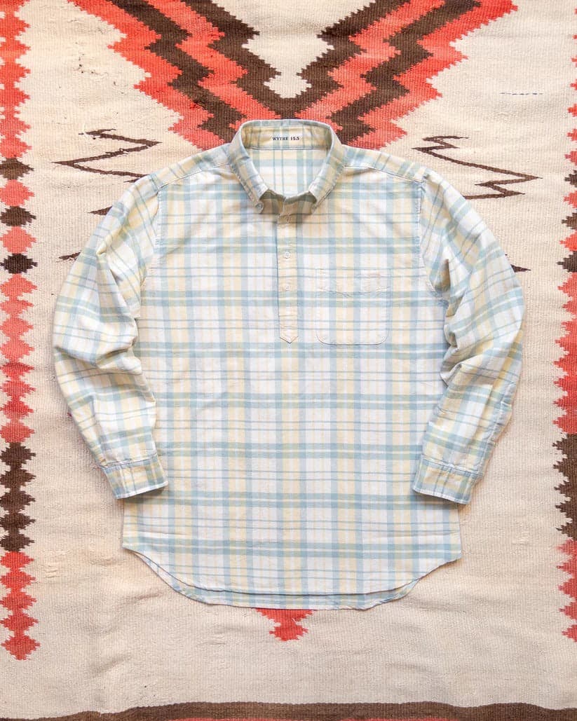 Oxford Cloth Button Down Popover - Sage and Sunflower Plaid 褪色黃藍格紋半開牛津襯衫