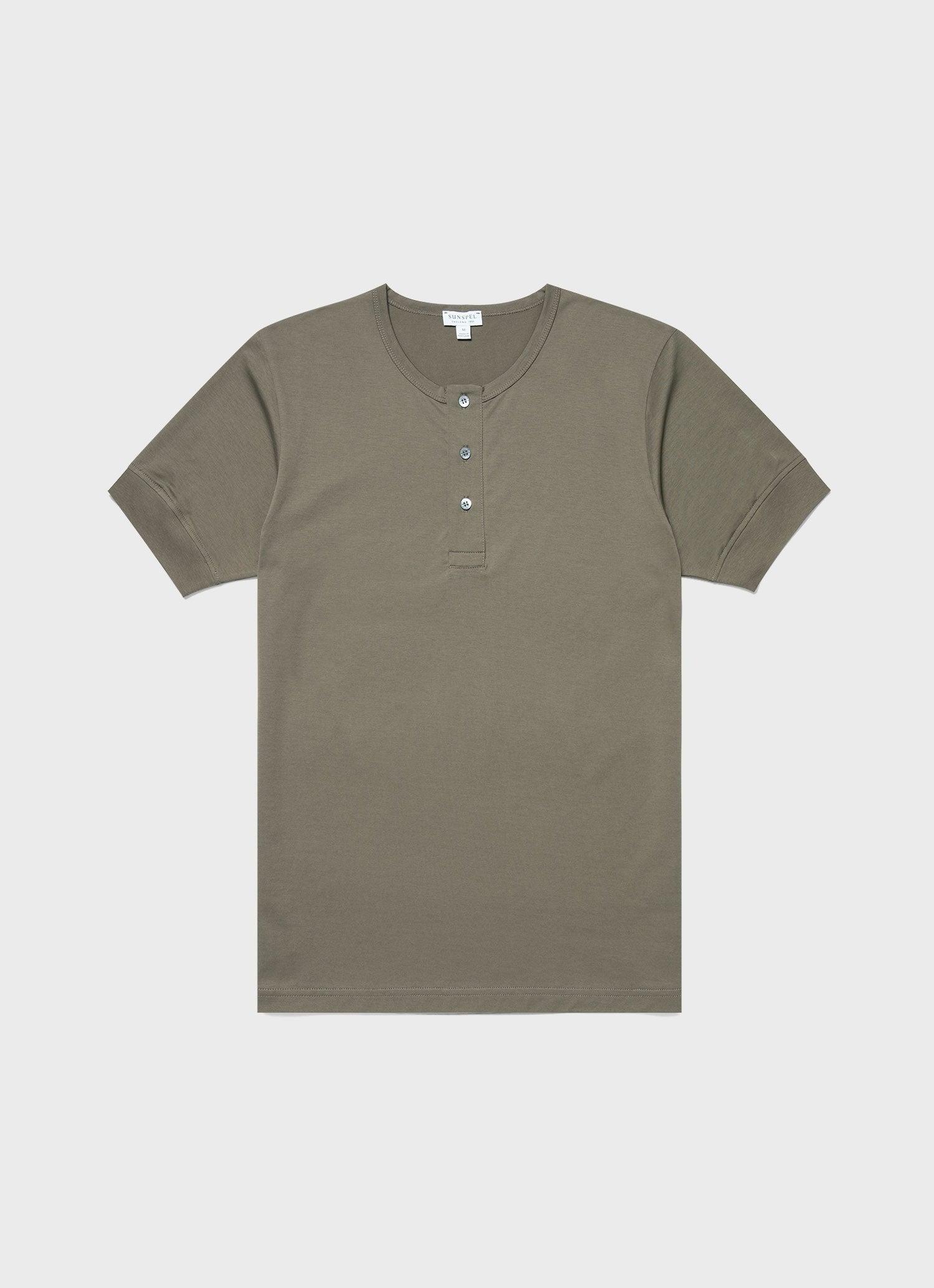 Henley T-Shirt Khaki 橄欖綠頂級匹馬棉蔚藍海岸短袖亨利領