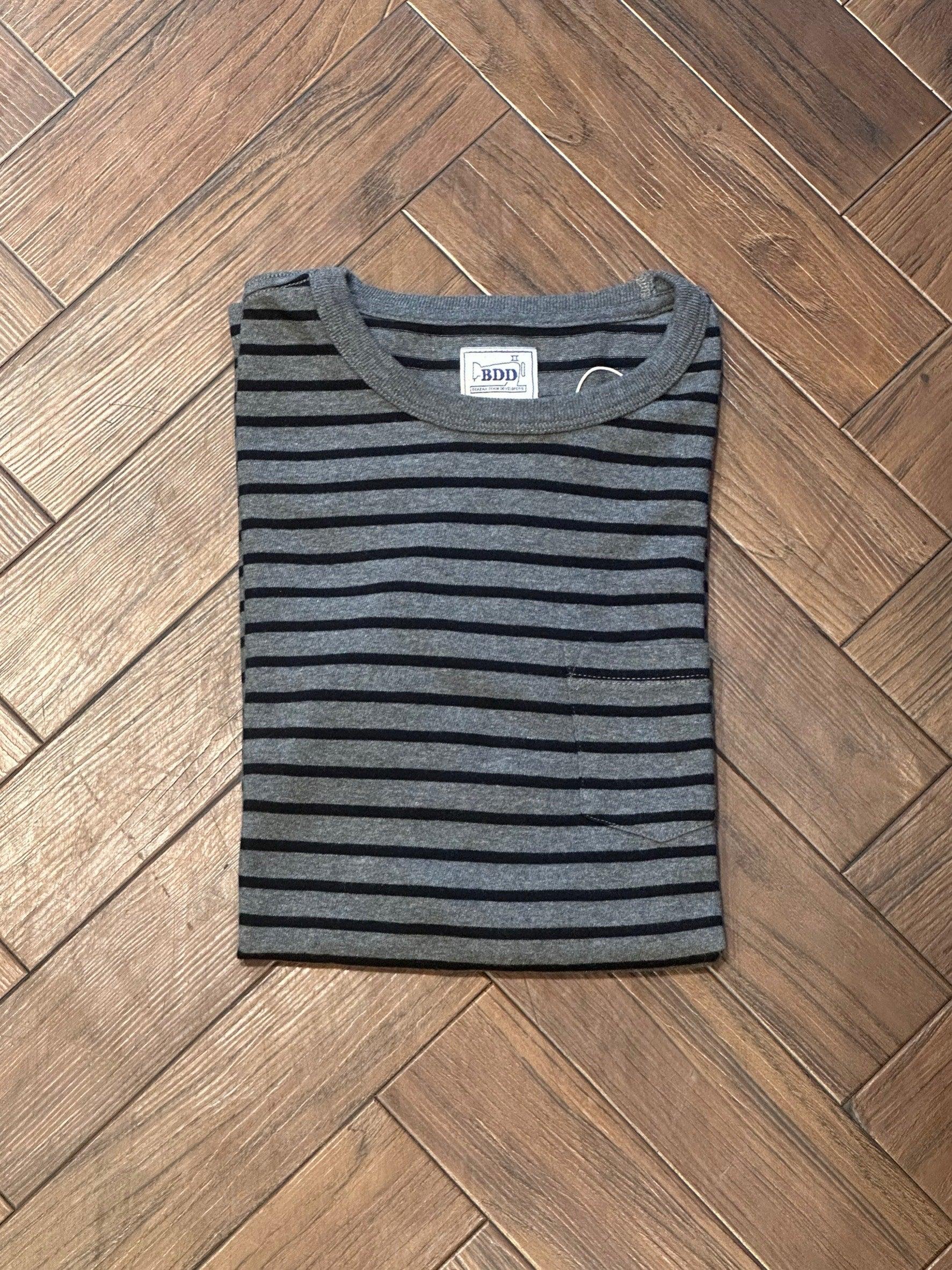 BT-01 POCKET TEE dark grey melee & black striped / 口袋素Tee 灰黑條紋