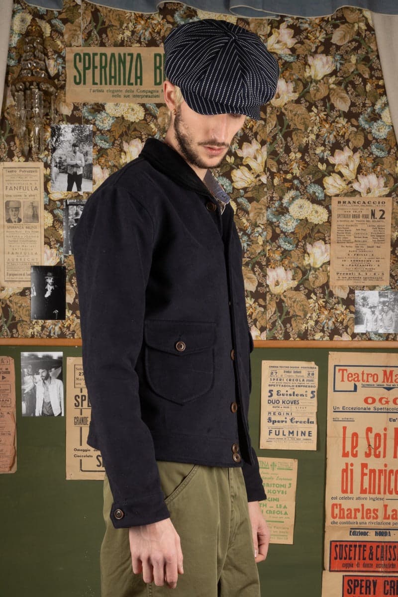 707F SN960 Moleskine Shawl Collar Jacket 海軍藍厚磅鼴鼠皮哥薩克外套