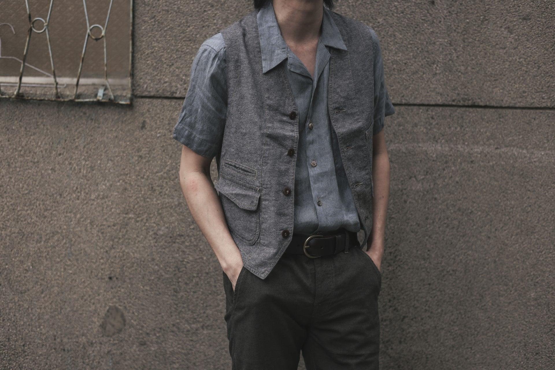 Cotton Linen Blend Work Vest Grey 403 SM407 日製棉麻混紡 義式工裝背心 灰色