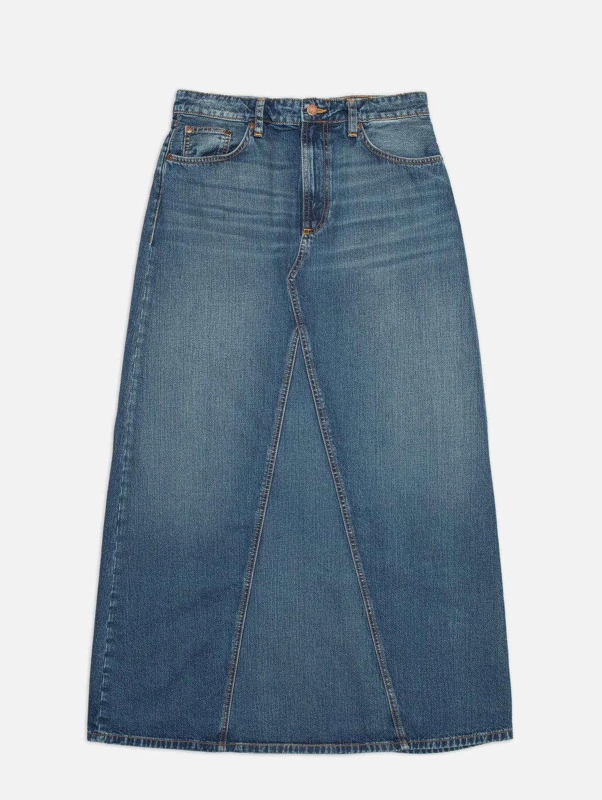 Tanja Skirt Orange Painter Mid Blue 自然水洗畫家丹寧長裙