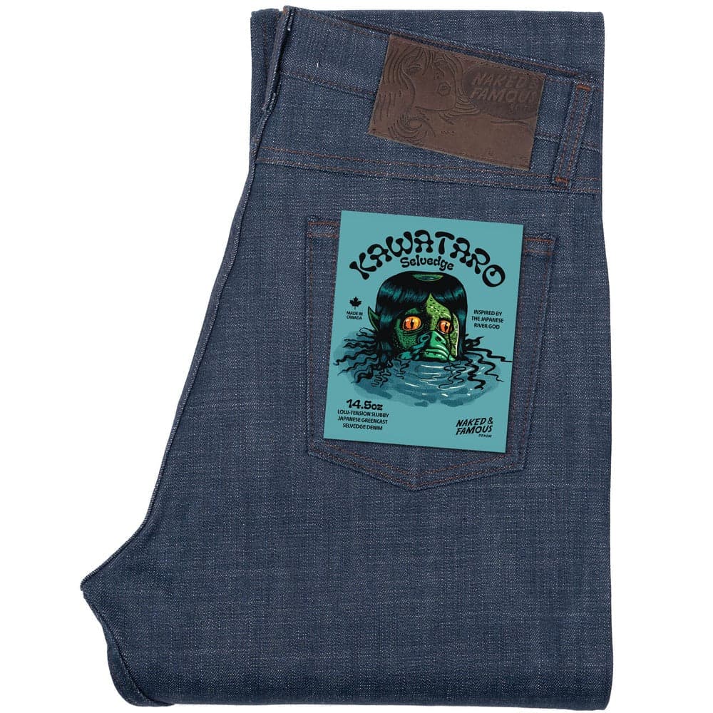 【Naked & Famous】True Guy  Kawataro Selvedge Indigo 綠染河童丹寧寬直筒牛仔褲