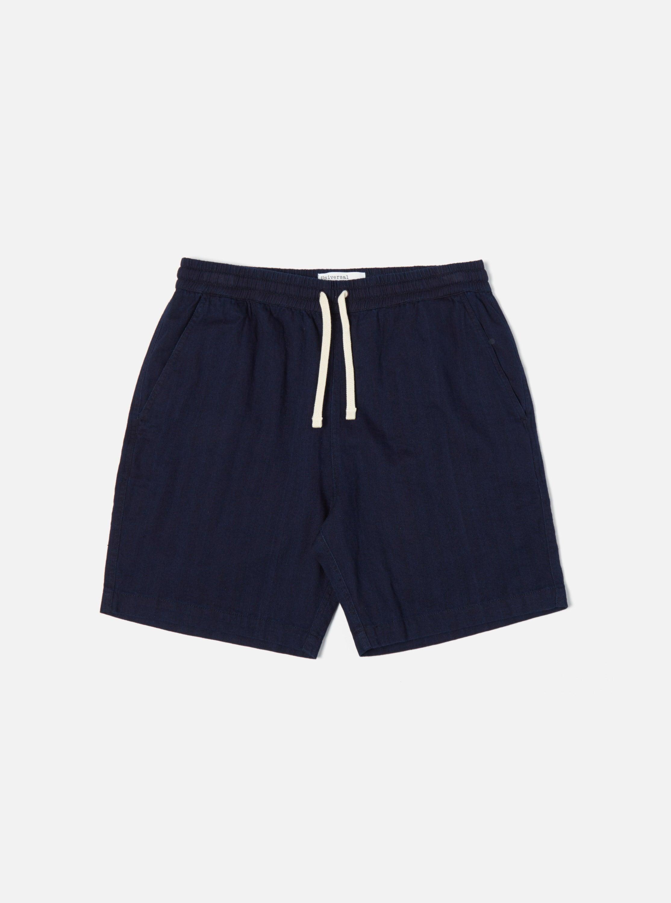 Beach Short In Indigo Herringbone Denim / 靛藍藍染 魚骨紋丹寧結構 海灘短褲