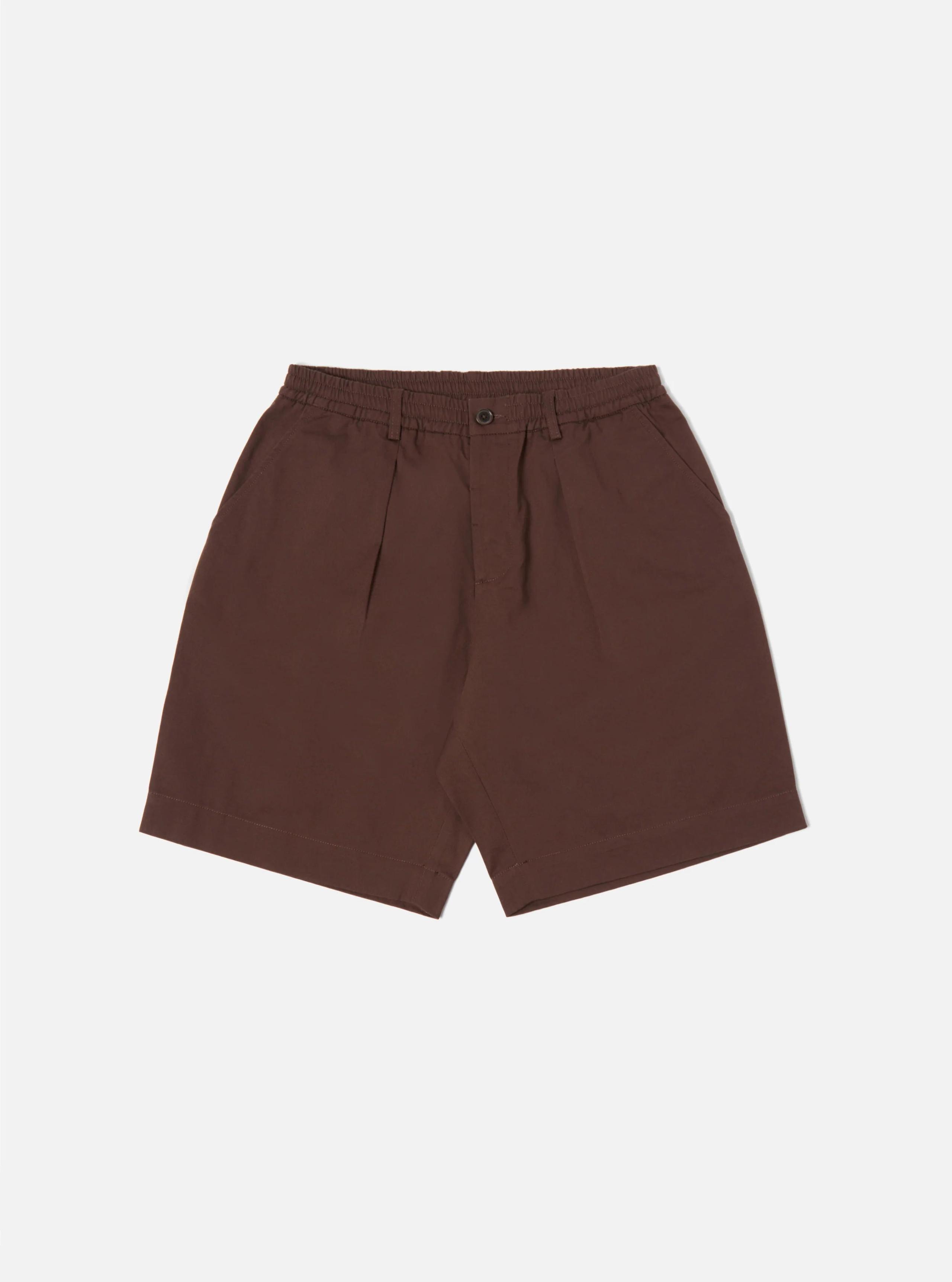 Pleated Track Short In Chocolate Twill / 客製3x1斜紋棉布 緹花細節 寬鬆短褲