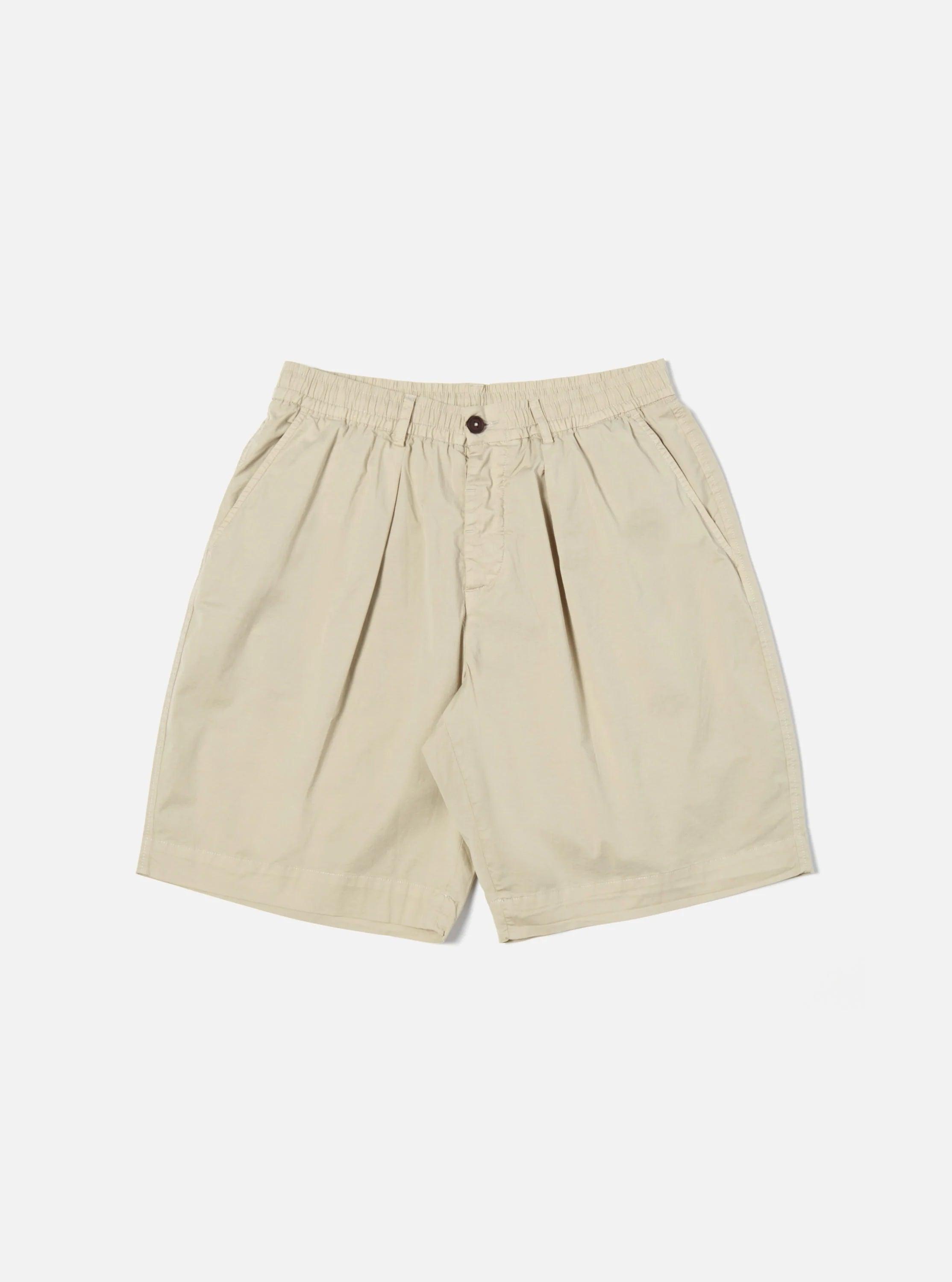 Pleated Track Short In Stone Paper Touch Cotton / 絲質客製棉布 寬鬆短褲