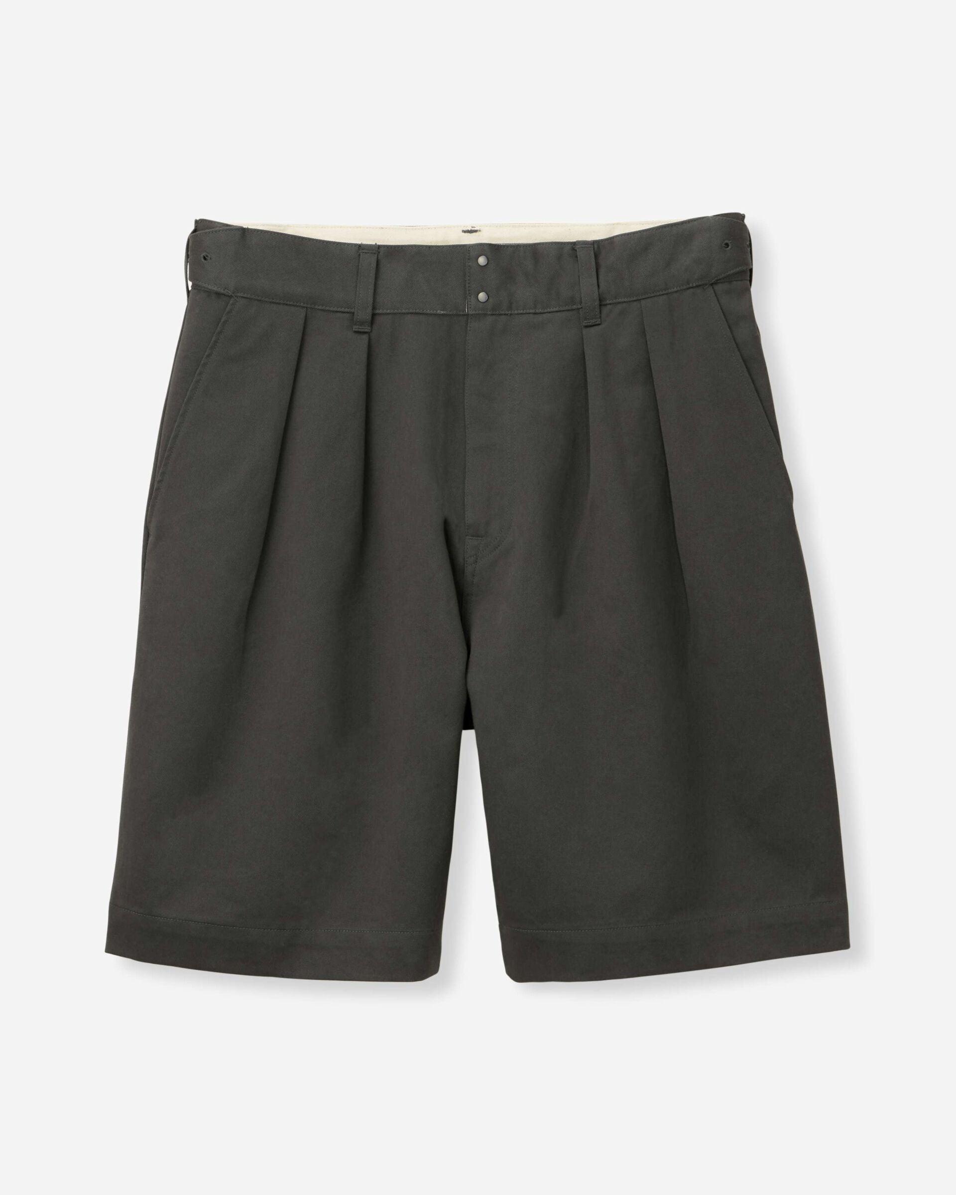 WESTPOINT WIDE SHORTS - FABRIC DYE LIGHT BLACK 淡黑色吉薩棉西點軍校雙摺寬短褲