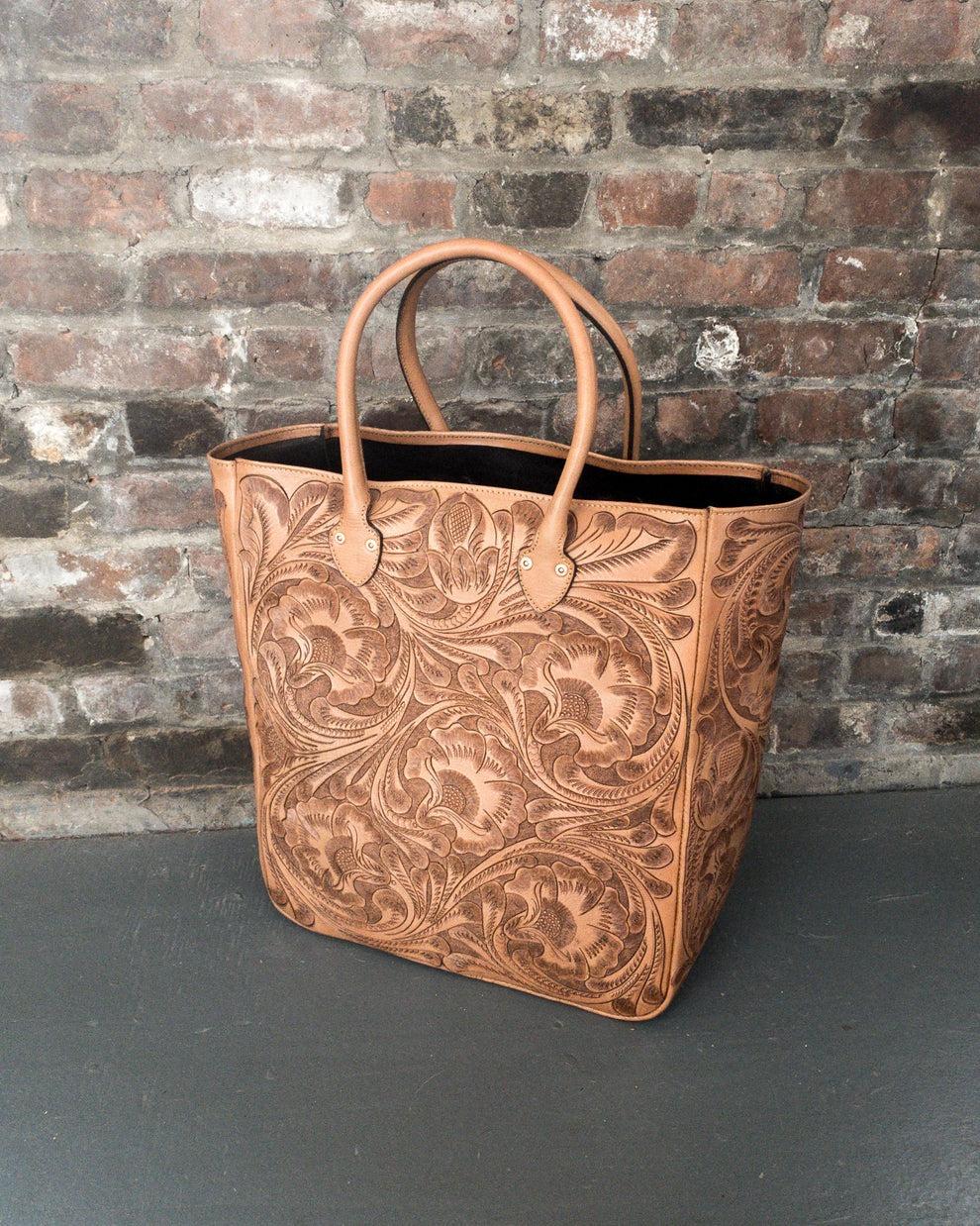 Cognac Western Tooled Leather Bag 干邑色西部純手工雕花真皮提袋 大號