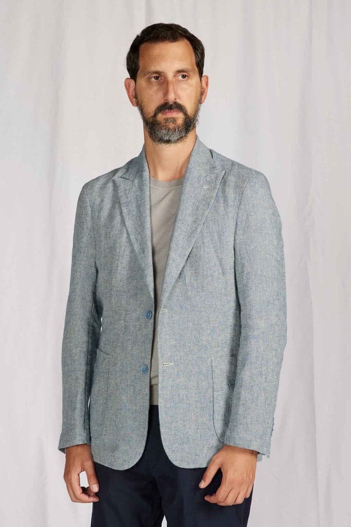 Garments】BLAZER Light Blue Linen Ramie Canvas 淺藍純麻混紡休閒西外