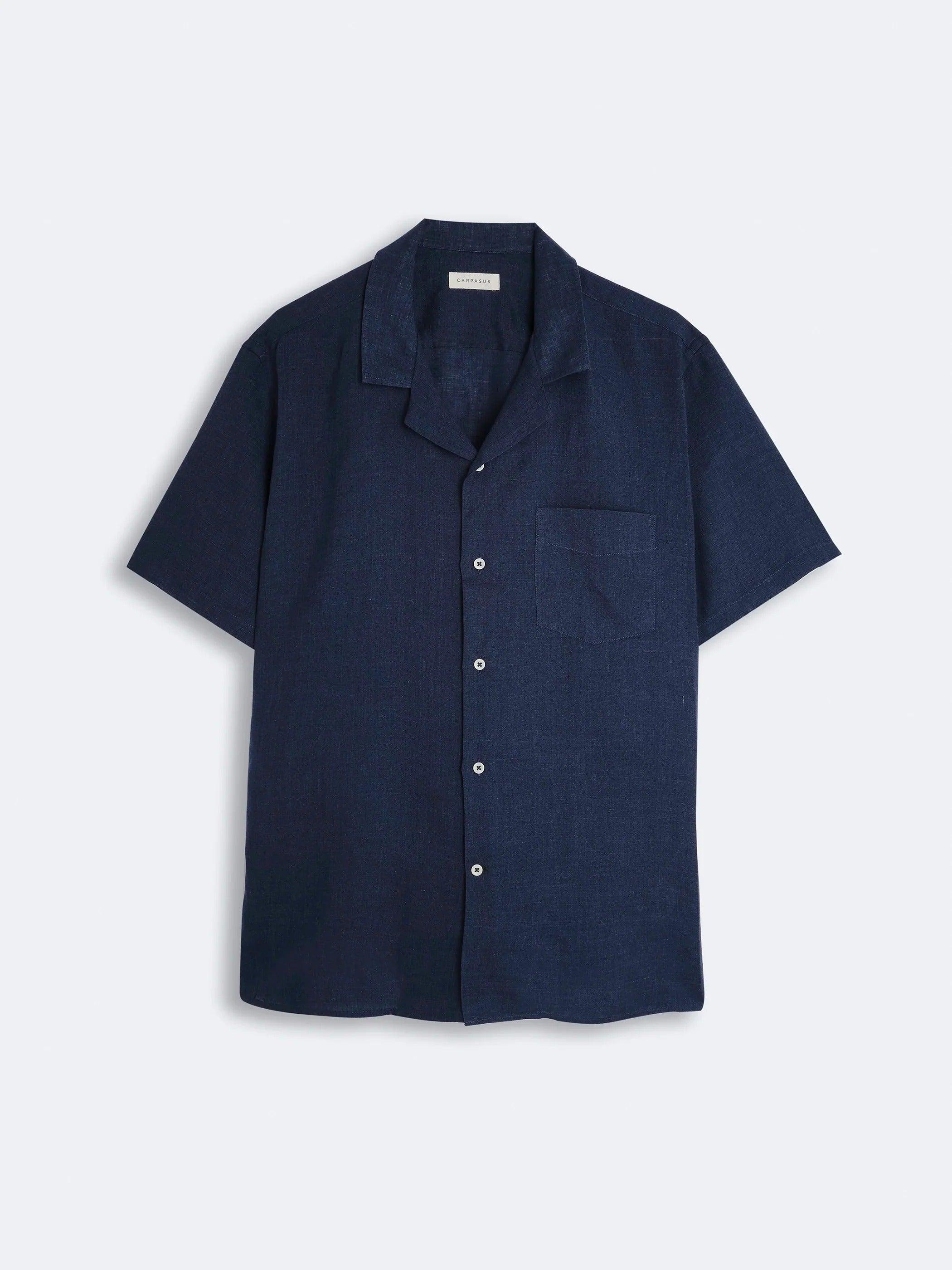 Shirt Linen Short Sleeve Maloja – Navy 海藍色亞麻短袖古巴襯衫