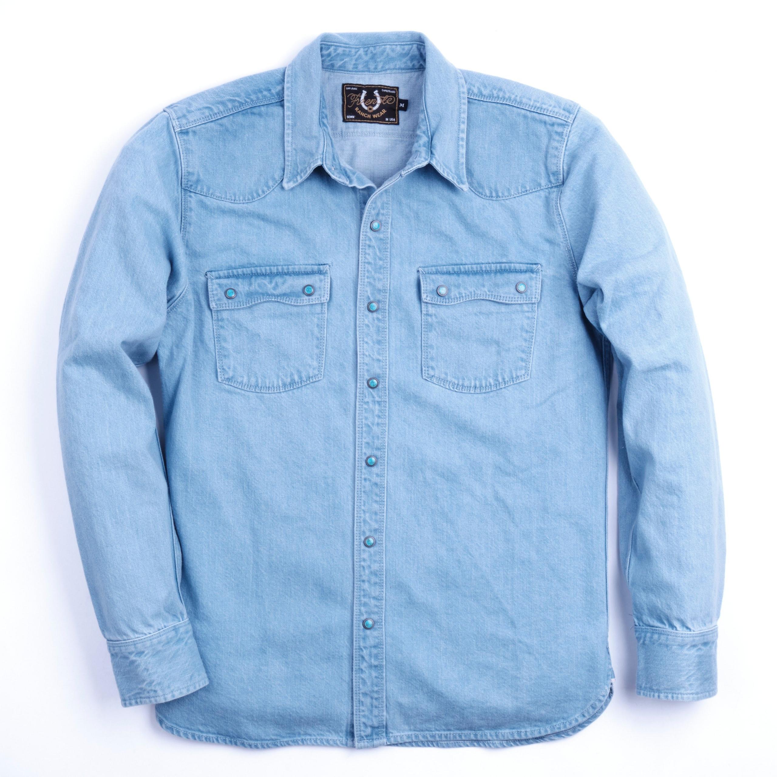 Modern Western 11 Ounce Bleached Denim Shirt 綠松石淺藍色布邊丹寧襯衫