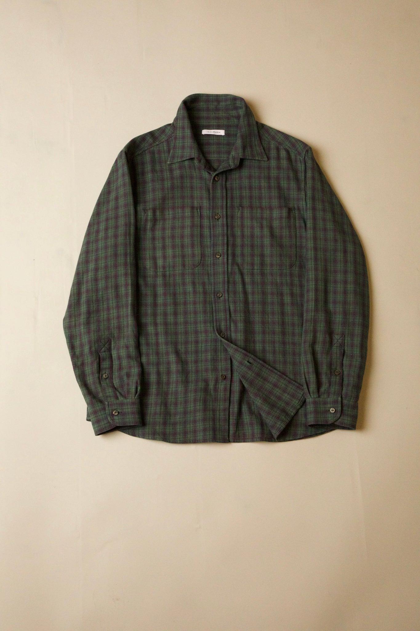 【INDI+ASH】RIOS WORKSHIRT Handwoven Mini Check - Grass/Indigo/Madder 草綠/靛藍/茜草紅手織微格紋里奧斯工裝襯衫