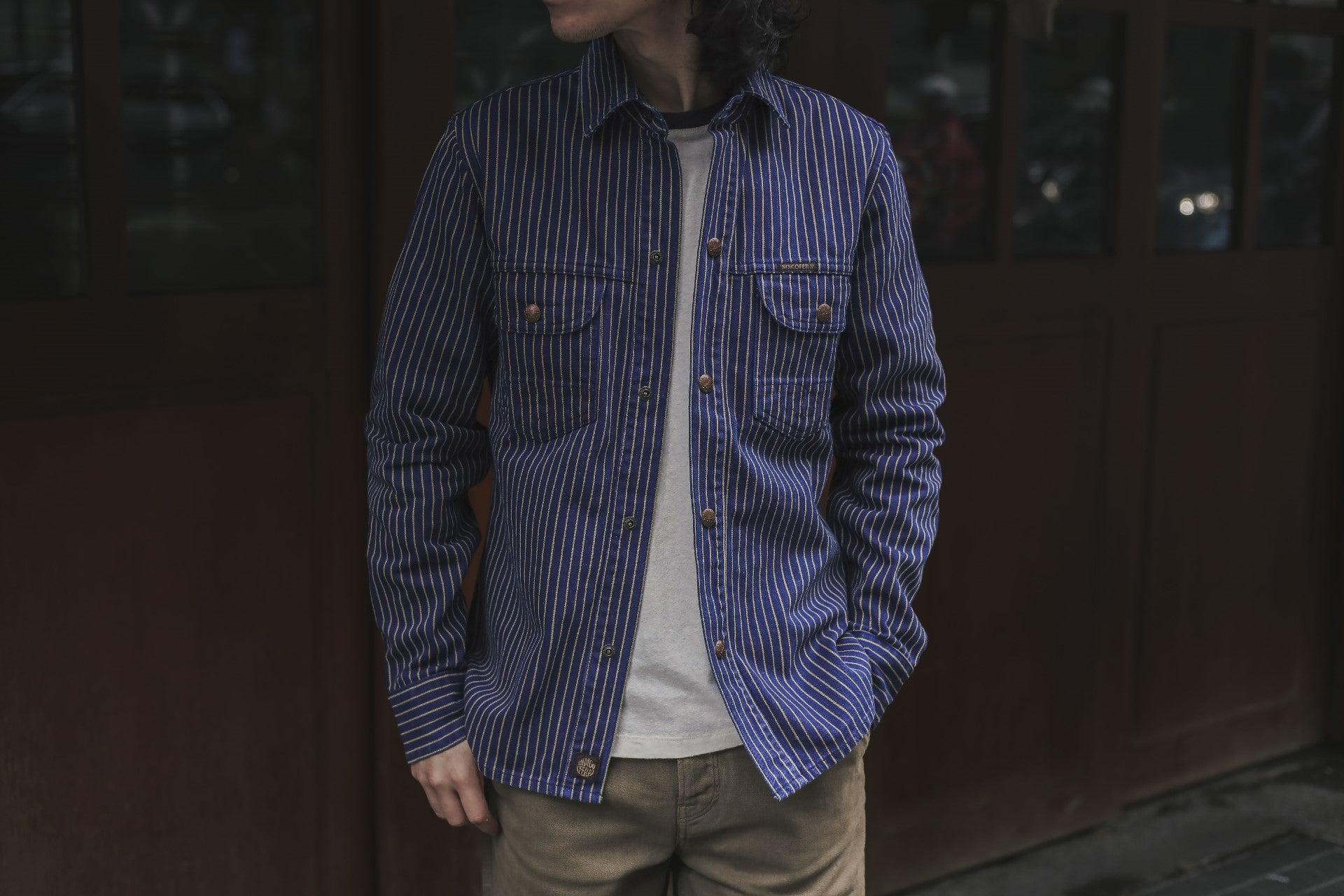 Copeland Jacket Single Stripe Indigo Beige 日製直條紋布襯衫外套