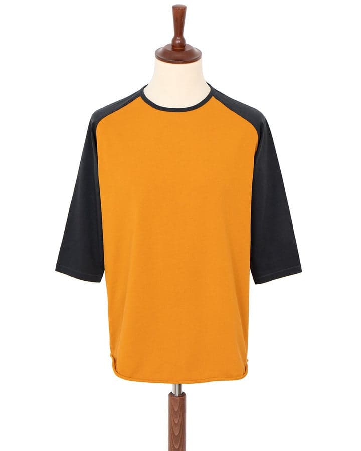 Leon Raglan Sweater Orange Marshall 頂級匹馬棉五分拚色長袖 橘黑