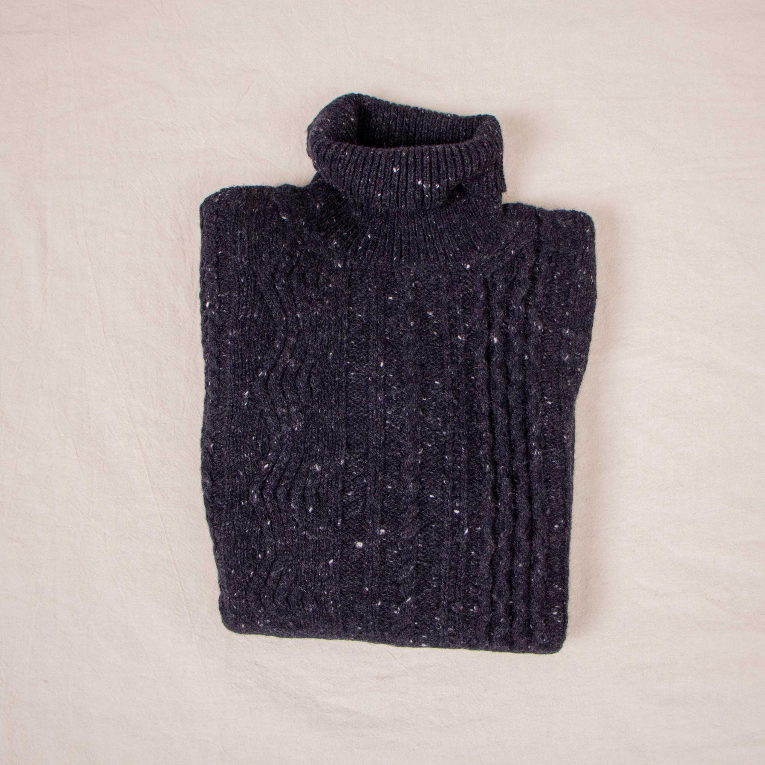 【Inis Meáin】Ridges Aran Turtle Neck Charcoal Fleck 高領半織紋阿蘭毛衣炭黑色