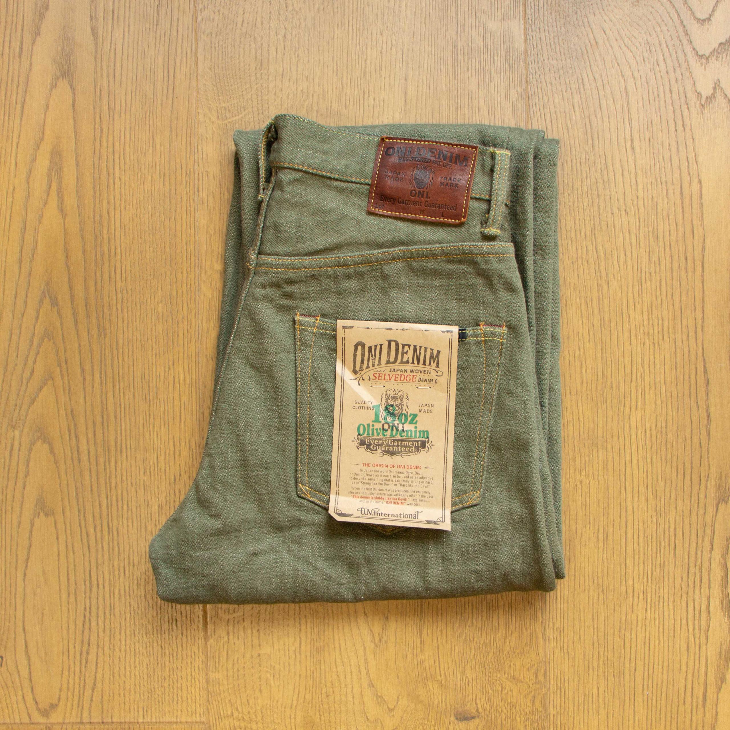 822-OLD18 Olive Denim Super Wide Tapered 硫化復古綠染超寬微錐形牛仔褲