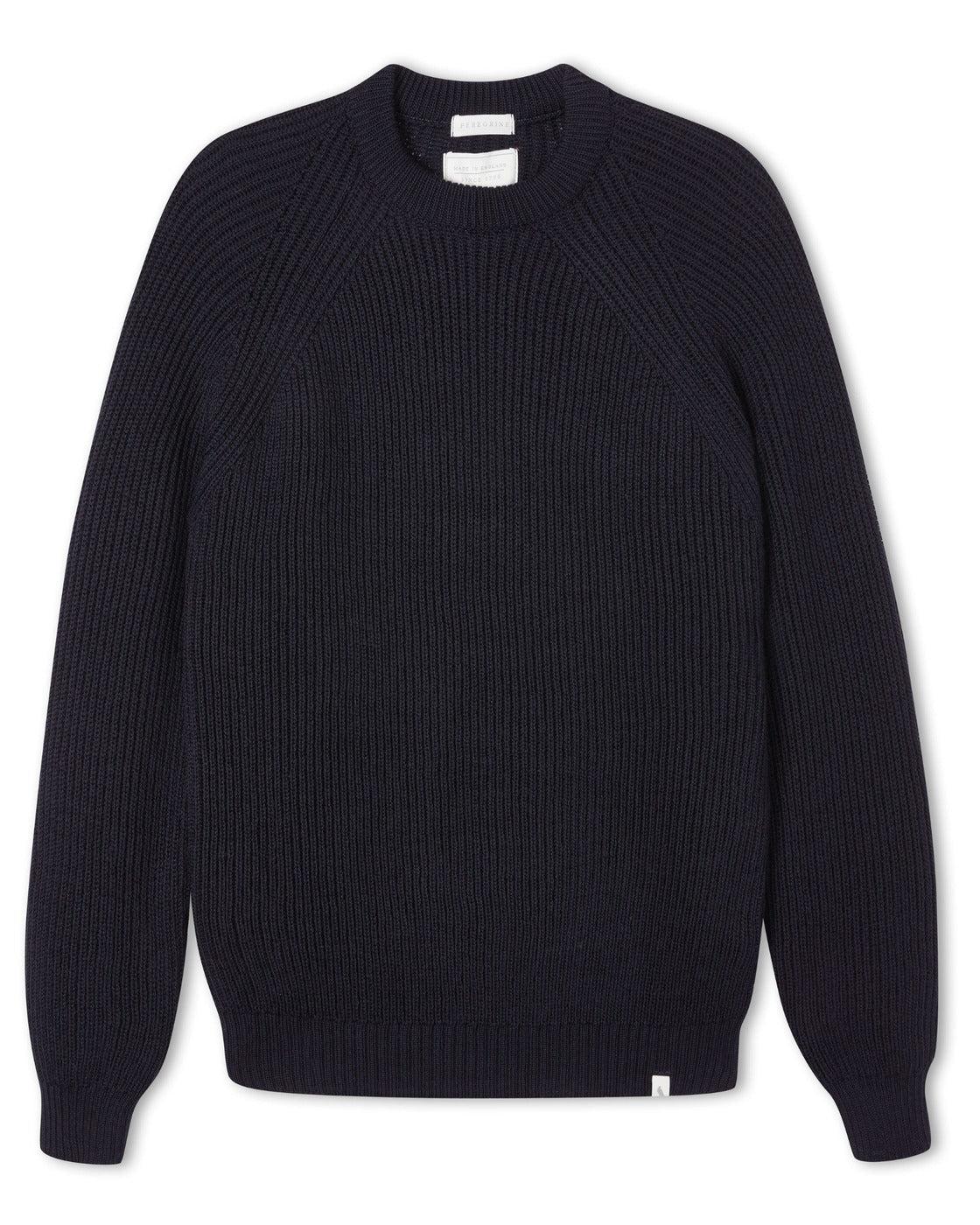 Merino Wool Ford Crew Neck Sweater Navy 海藍色美麗諾圓領粗針毛衣