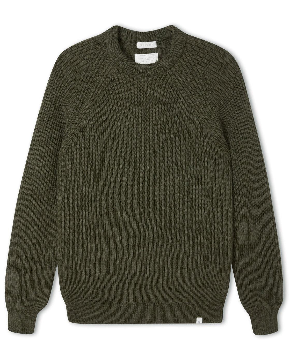 Merino Wool Ford Crew Neck Sweater Olive 橄欖色美麗諾圓領粗針毛衣