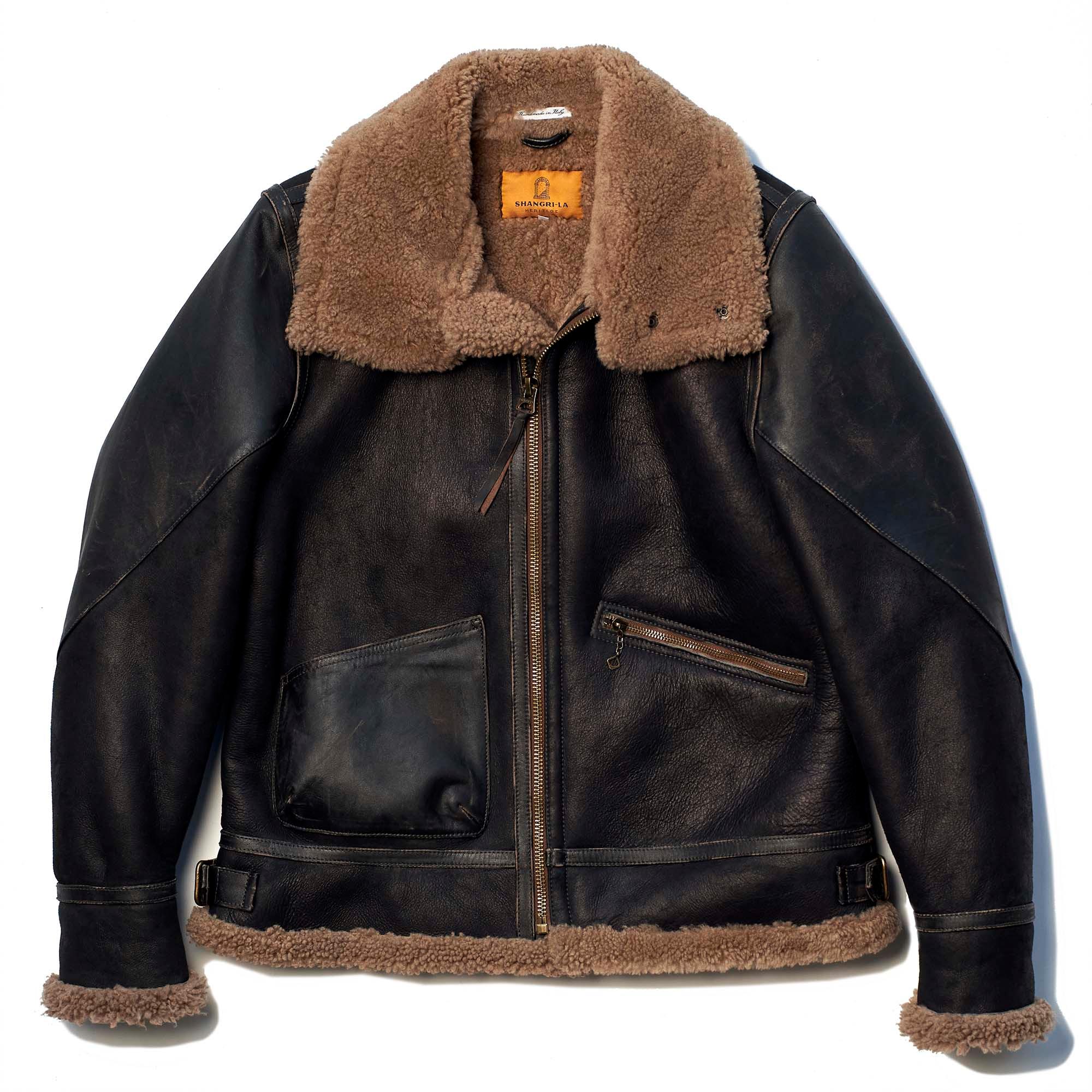 “Aviatore” B-3 Vintage Black Shearling Jacket 黑色手擦茶芯美麗諾毛皮轟炸機夾克