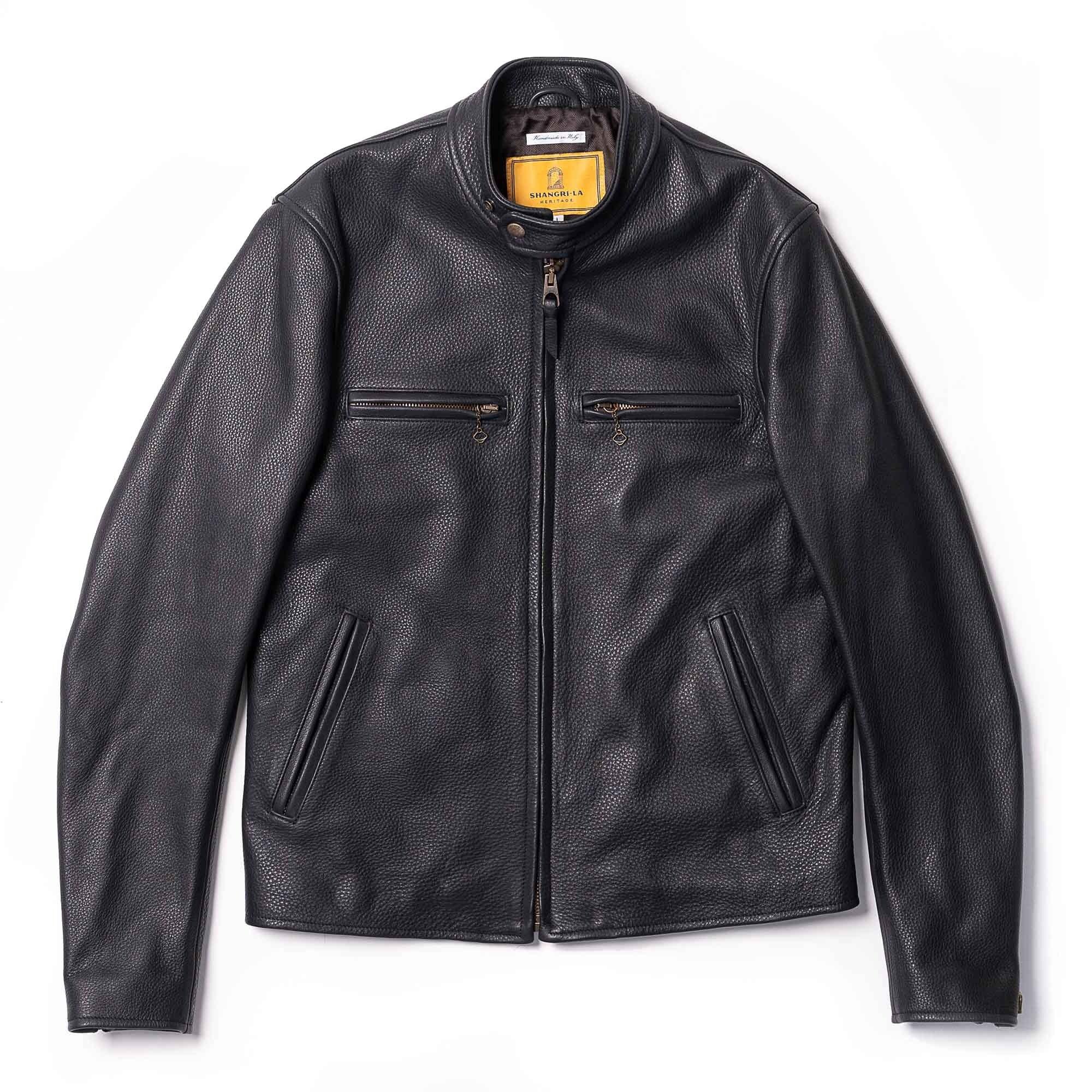 “Café Racer” J-100 Black Aniline 頂級荔枝皮騎士皮衣