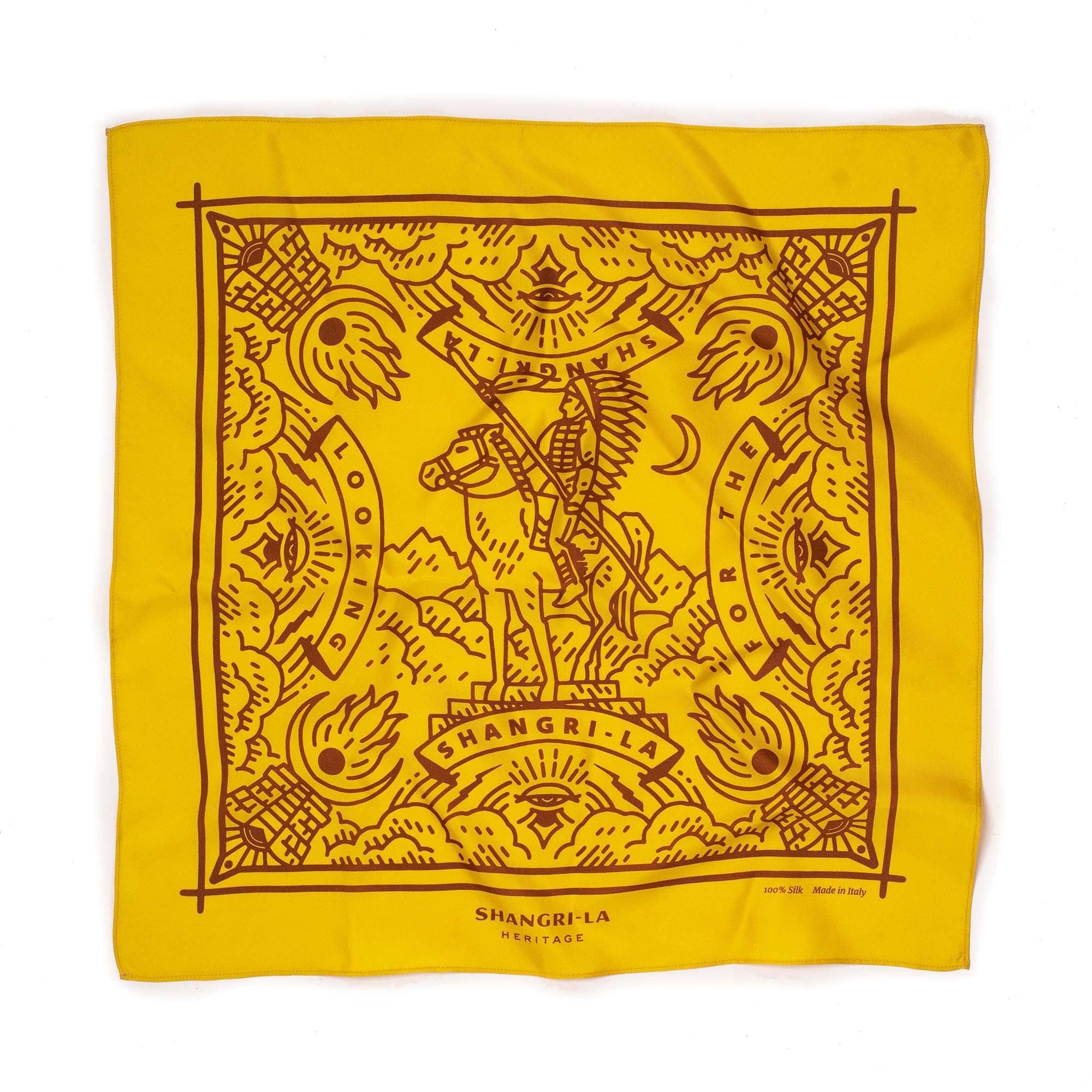 “Looking for the Shangri-La” Mustard Silk Foulard 芥末黃絲綢方巾