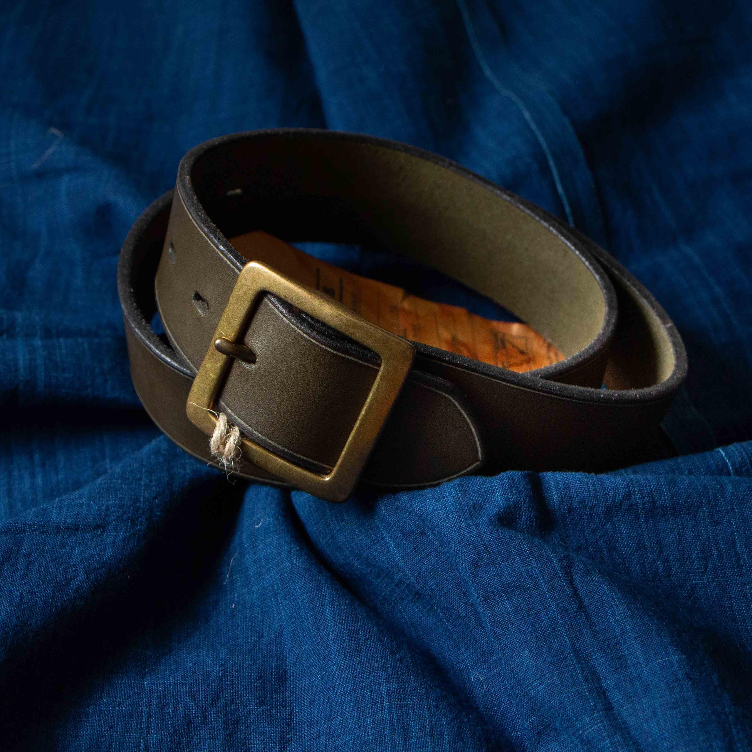 Leather Garrison Belt Olive 茶芯牛皮寬版皮帶橄欖色
