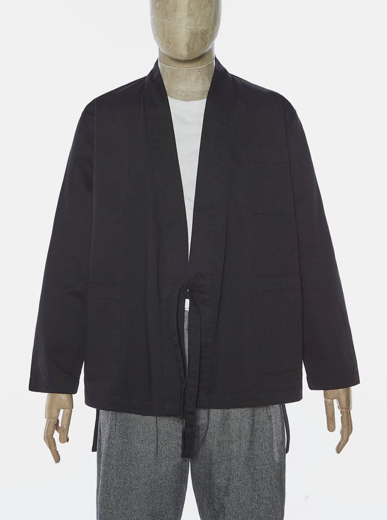 Kyoto Work Jacket In Black Twill／黑色京都風和服罩衫