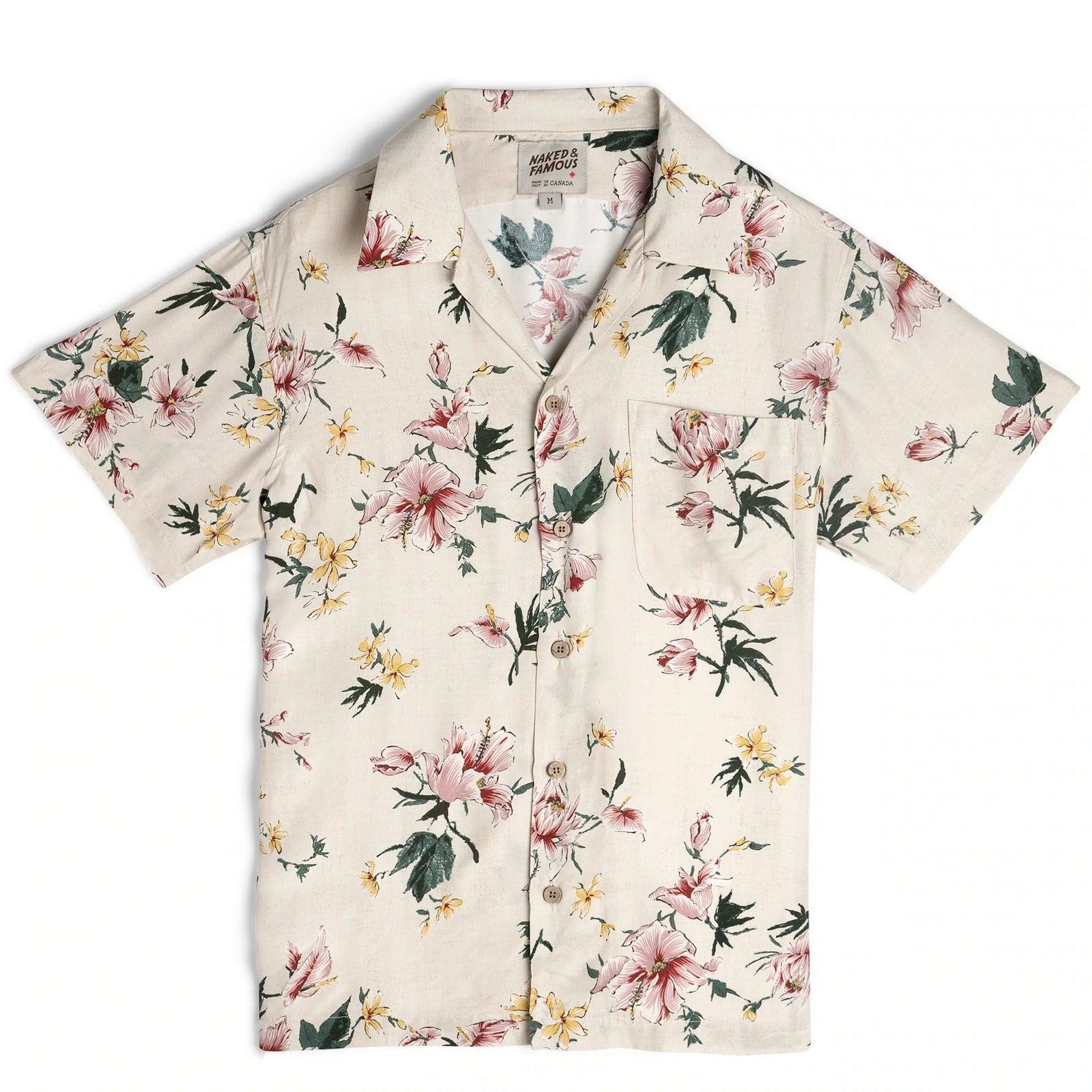 【Naked and Famous】Aloha Shirt Silky Flowers - Cream／絲質夏威夷米色花襯衫