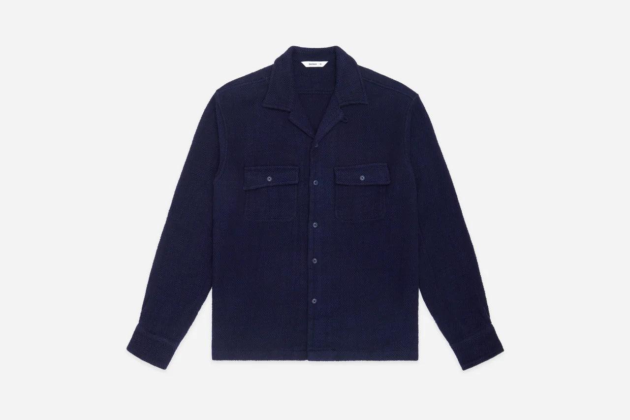 Camp Shirt Navy Textured HBT／棉麻混紡 特殊魚骨紋襯衫