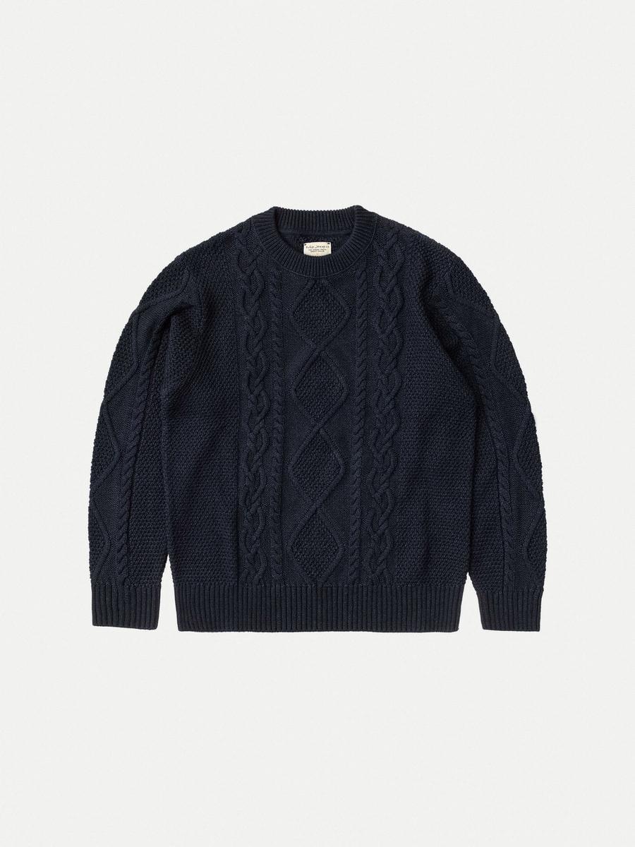 粗針織圓領 長袖棉製毛衣/Didrik Braided Indigo Sweater