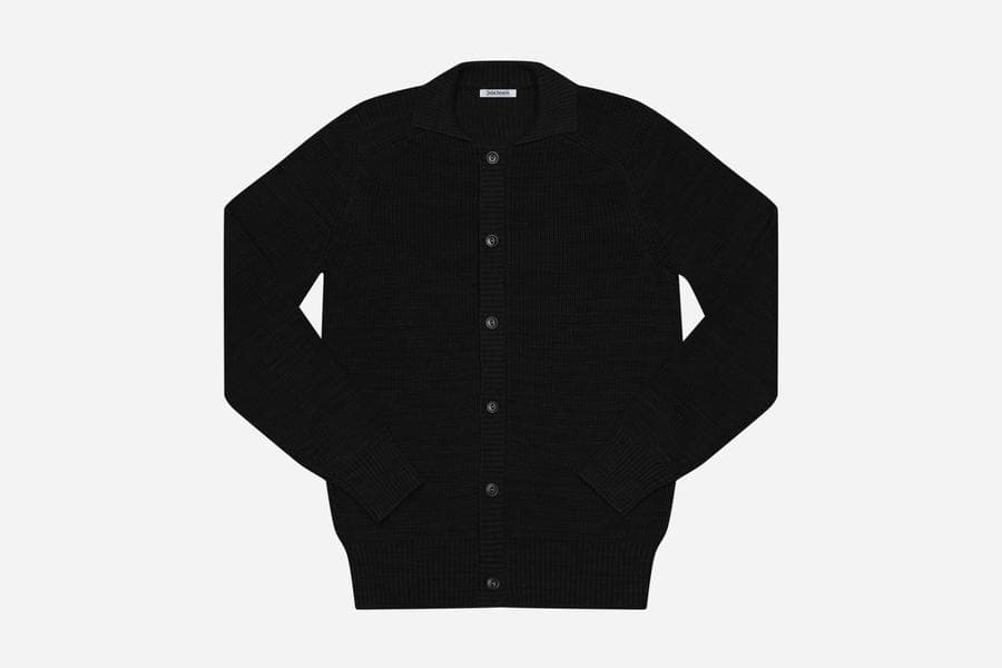 義大利厚織匹馬棉 開襟立領毛衣 黑／Pima Cotton Collared Cardigan