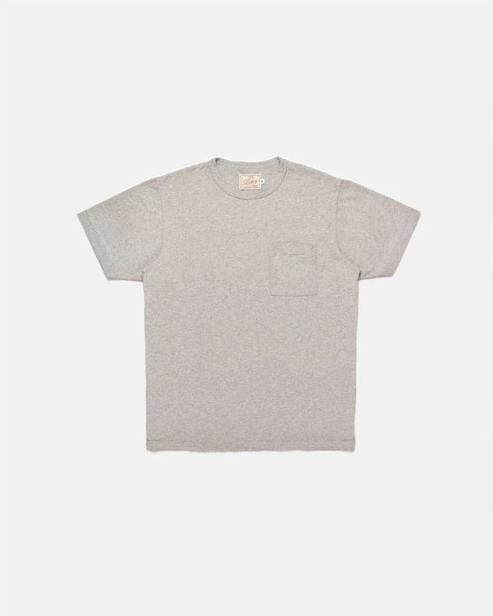 1920】Heavy Duty Tee - Single Pocket-Heather Grey / 老織機純棉灰色口袋素T