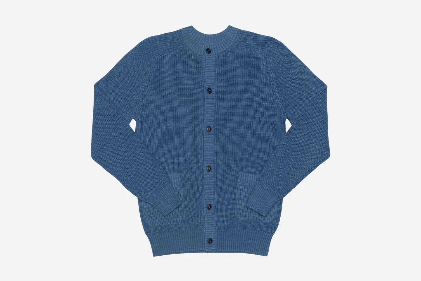 義大利藍染匹馬棉 開襟毛衣/Crewneck Cardigan Indigo