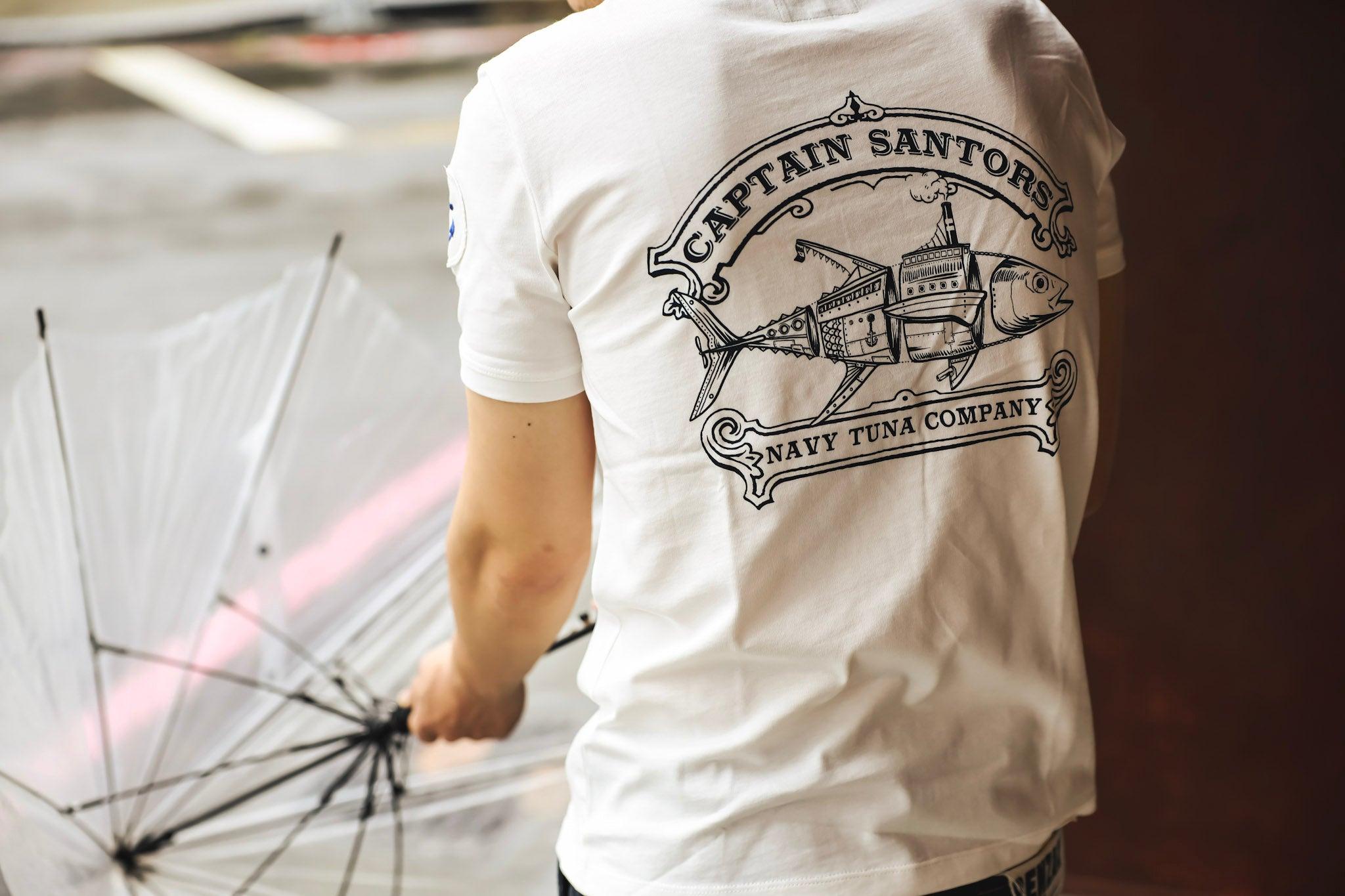 Serafino Tee Tuna White／機械鮪魚圖樣 真牛角釦 亨利領 白