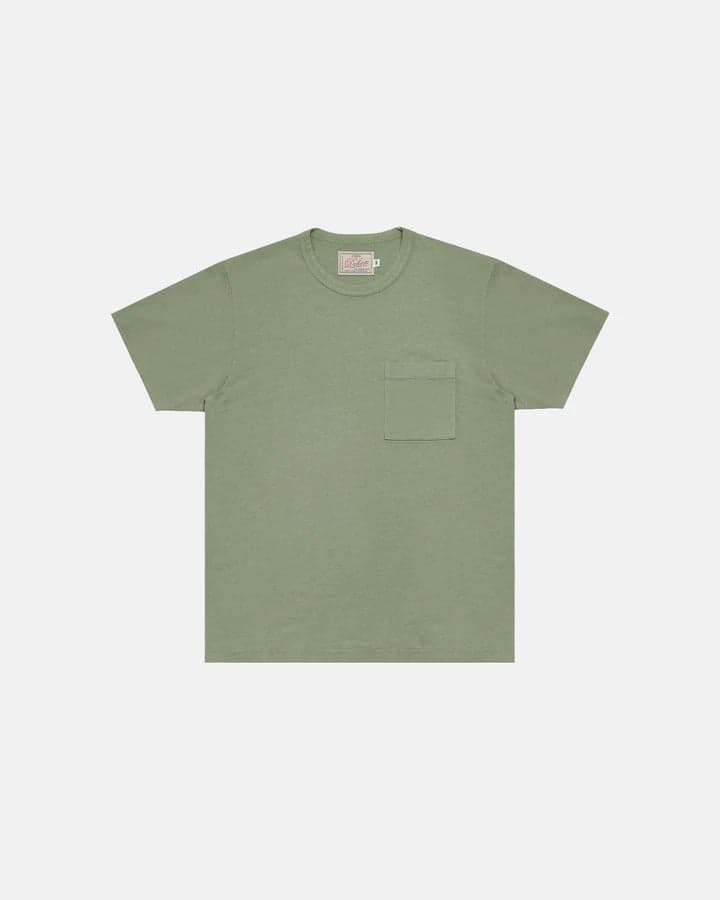 1920】Heavy Duty Tee - Single Pocket-Sage / 老織機純棉灰綠色口袋素T