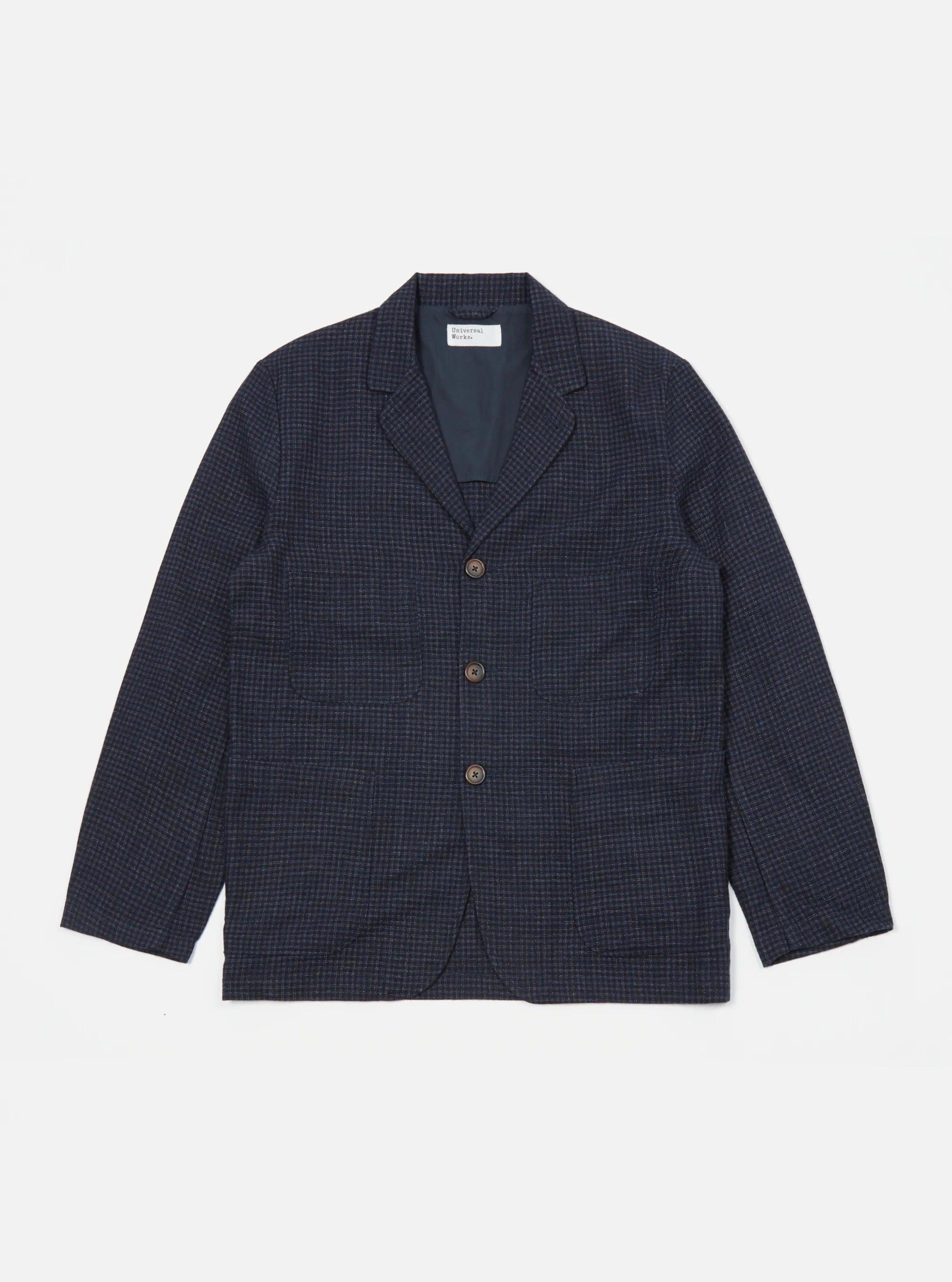 Five Pocket Jacket In Navy Check Wool Mix／義式剪裁 羊毛混紡西裝外套