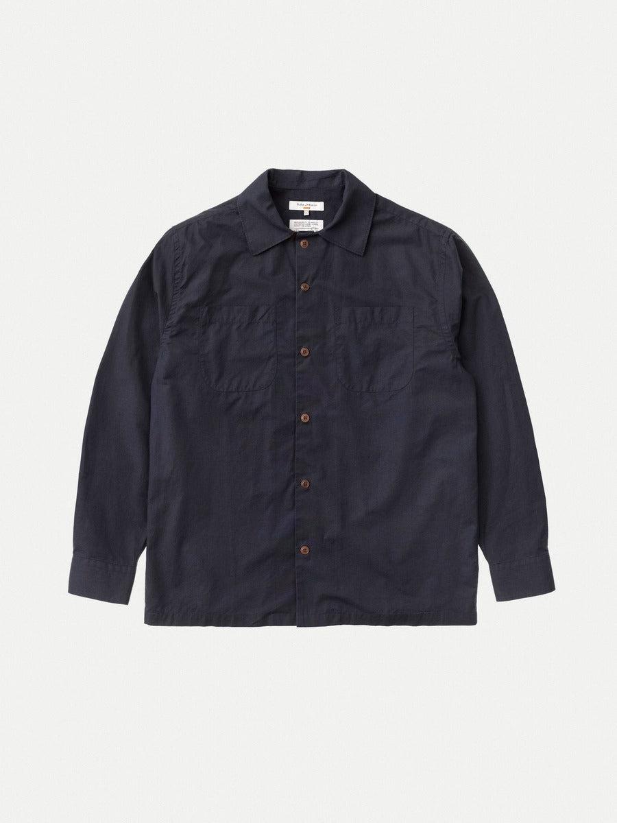 Vincent Vacay Shirt Navy 棉麻混紡府綢度假襯衫