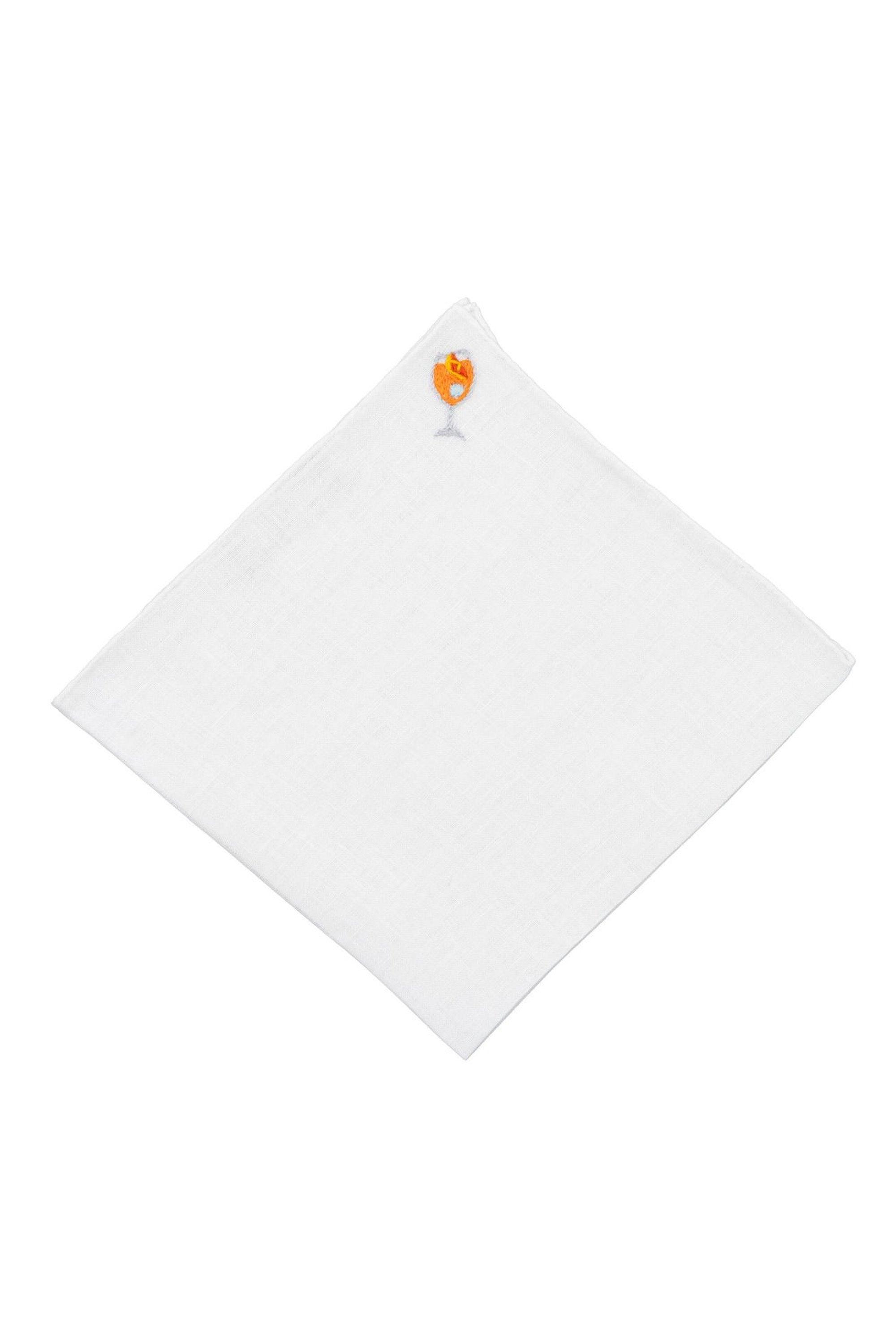 Aperol Spritz Cocktail Hand Embroidered Linen Pocket Square