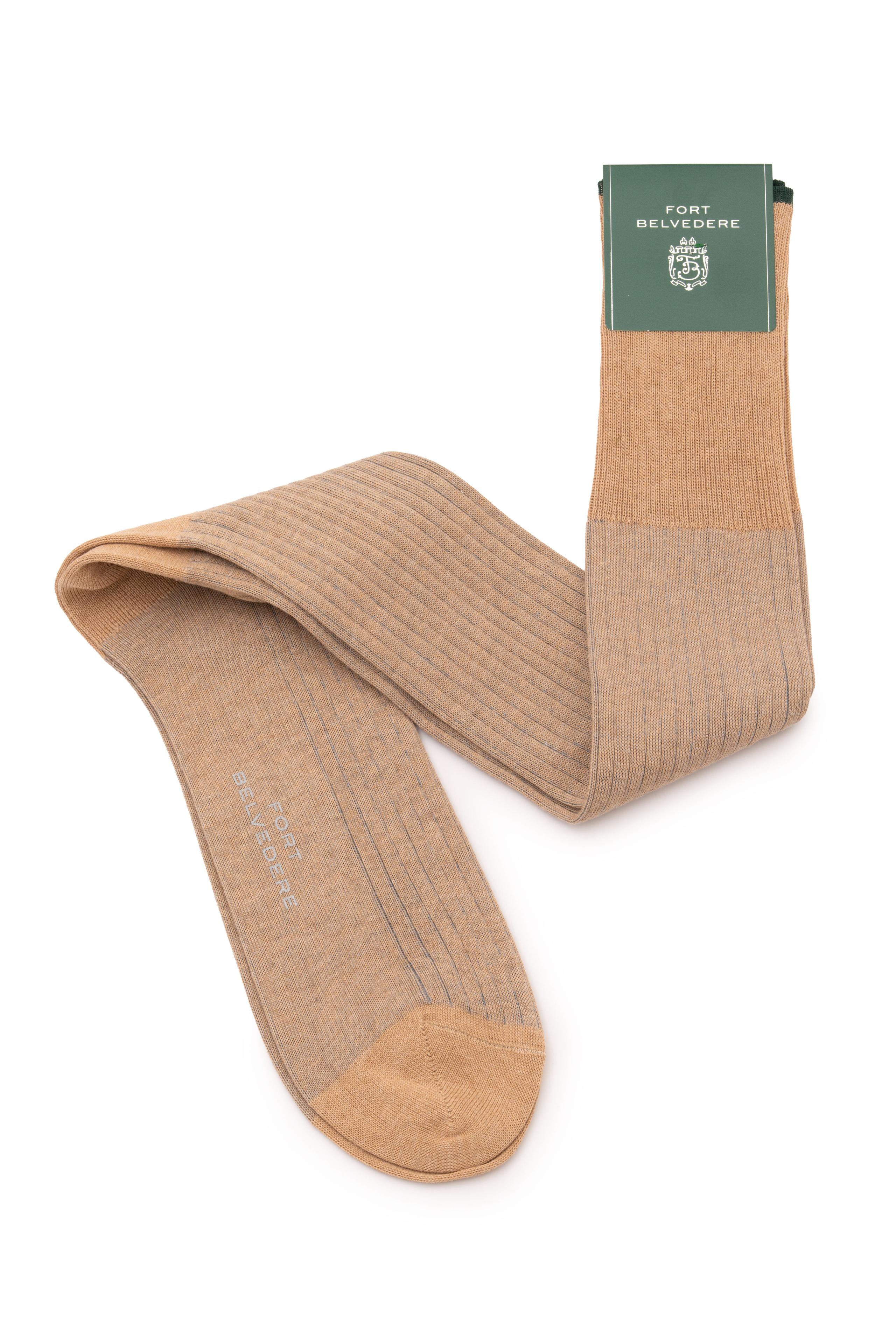 Beige & Light Gray Shadow Stripe Midweight Cotton Socks