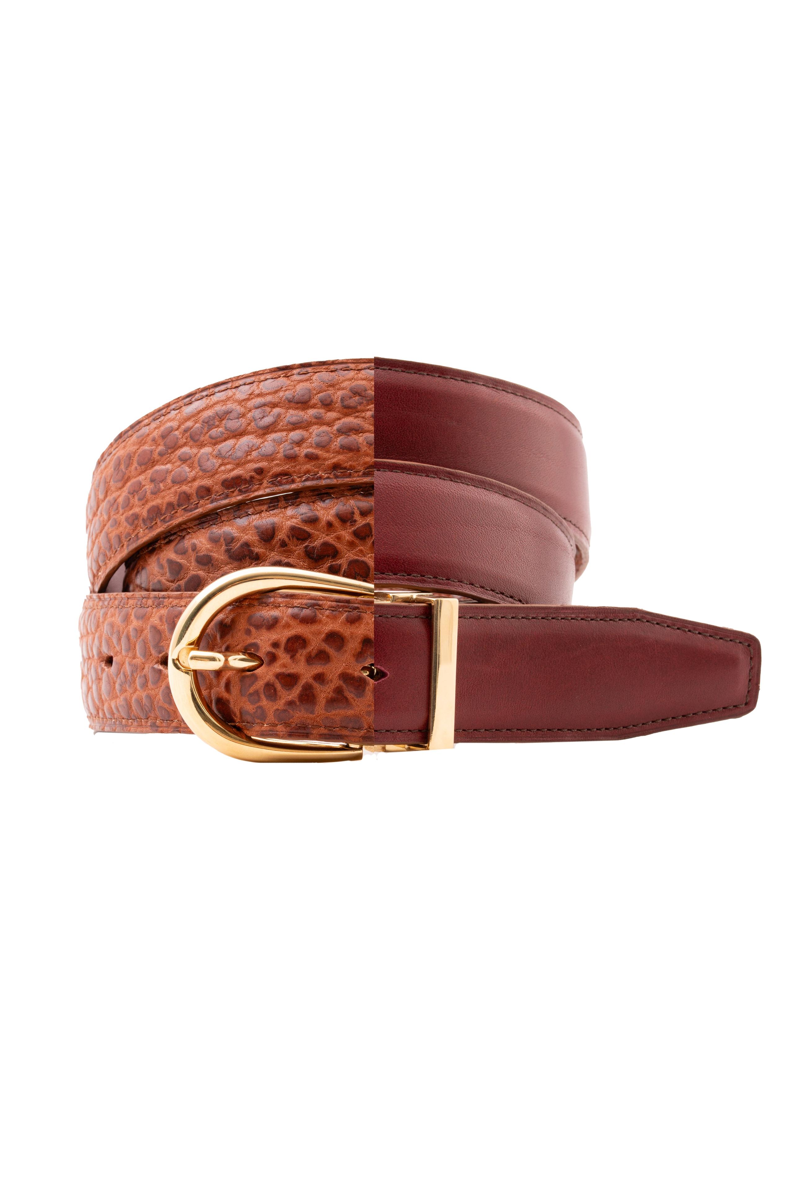 Bison Cognac & Burnt Umber Reversible Leather Belt