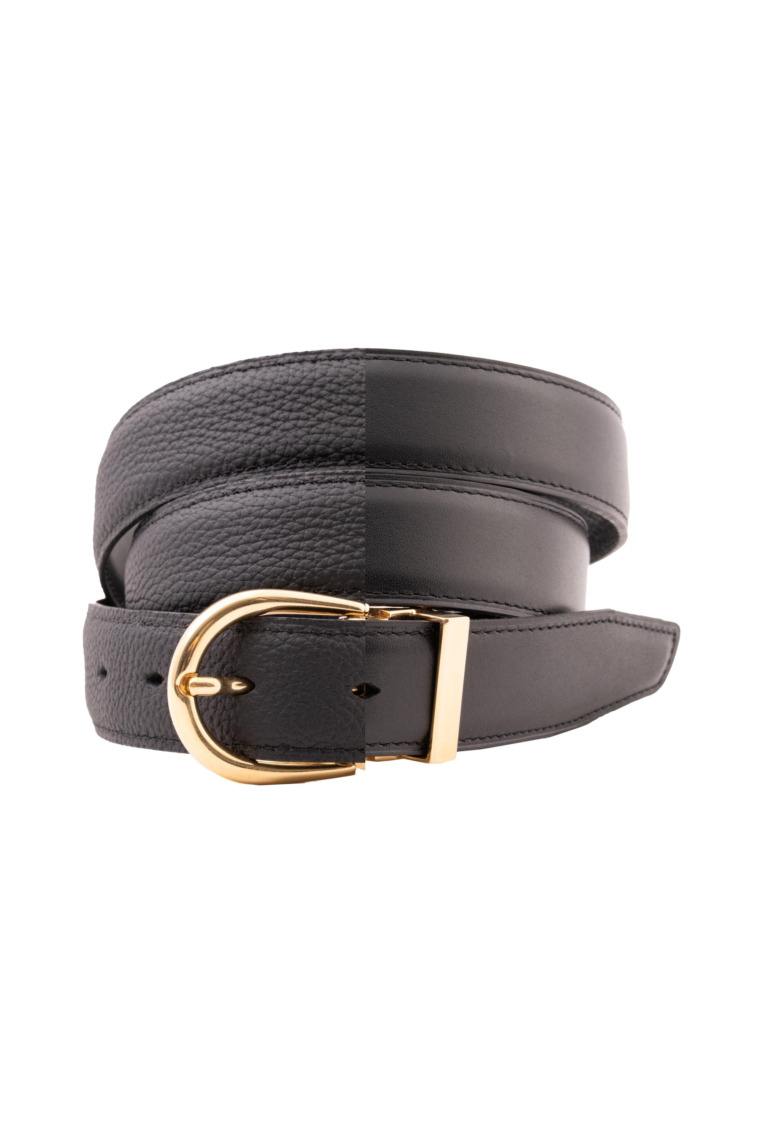 Black Boxcalf & Togo Reversible Leather Belt