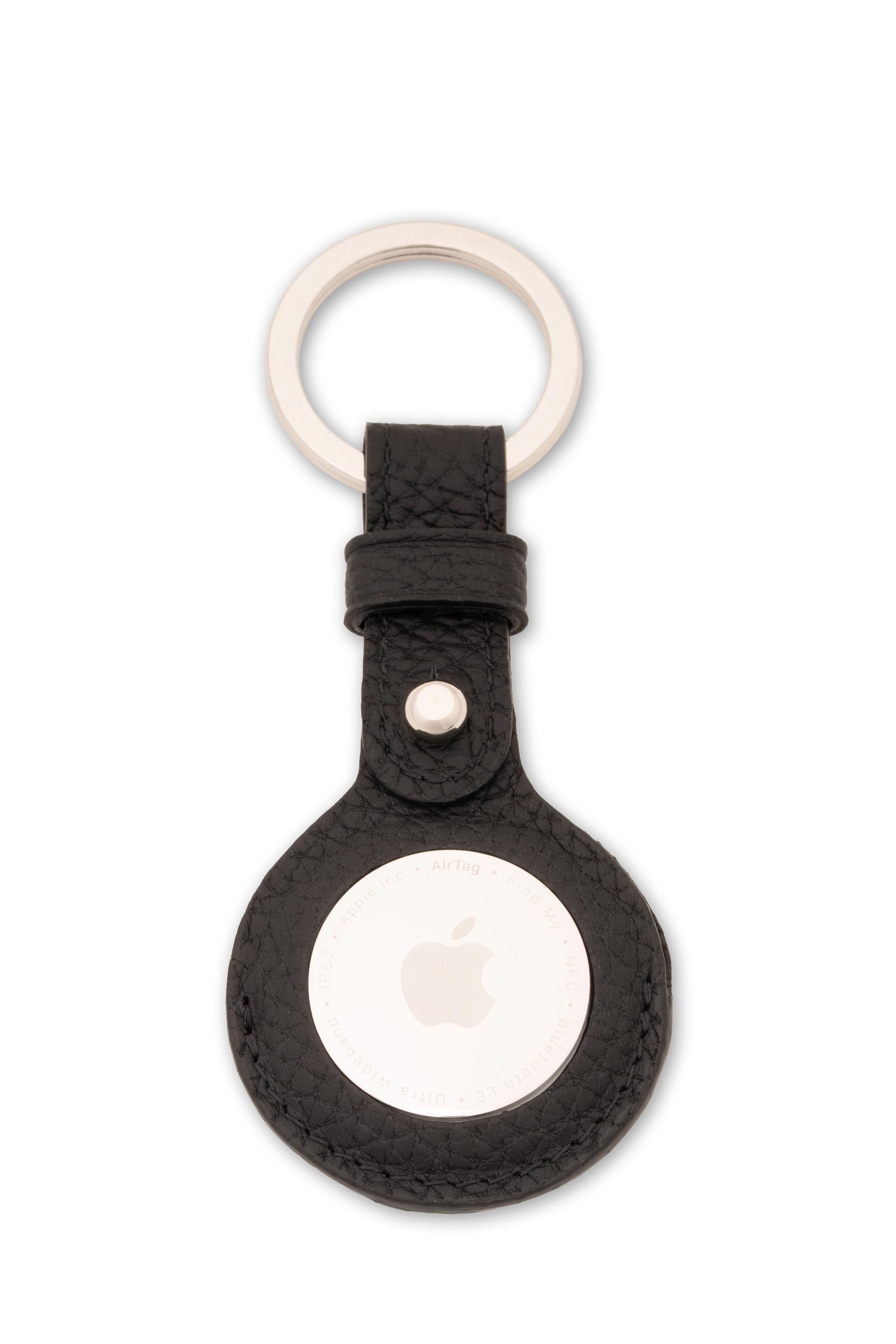 Black Togo Calf Leather AirTag Key Ring