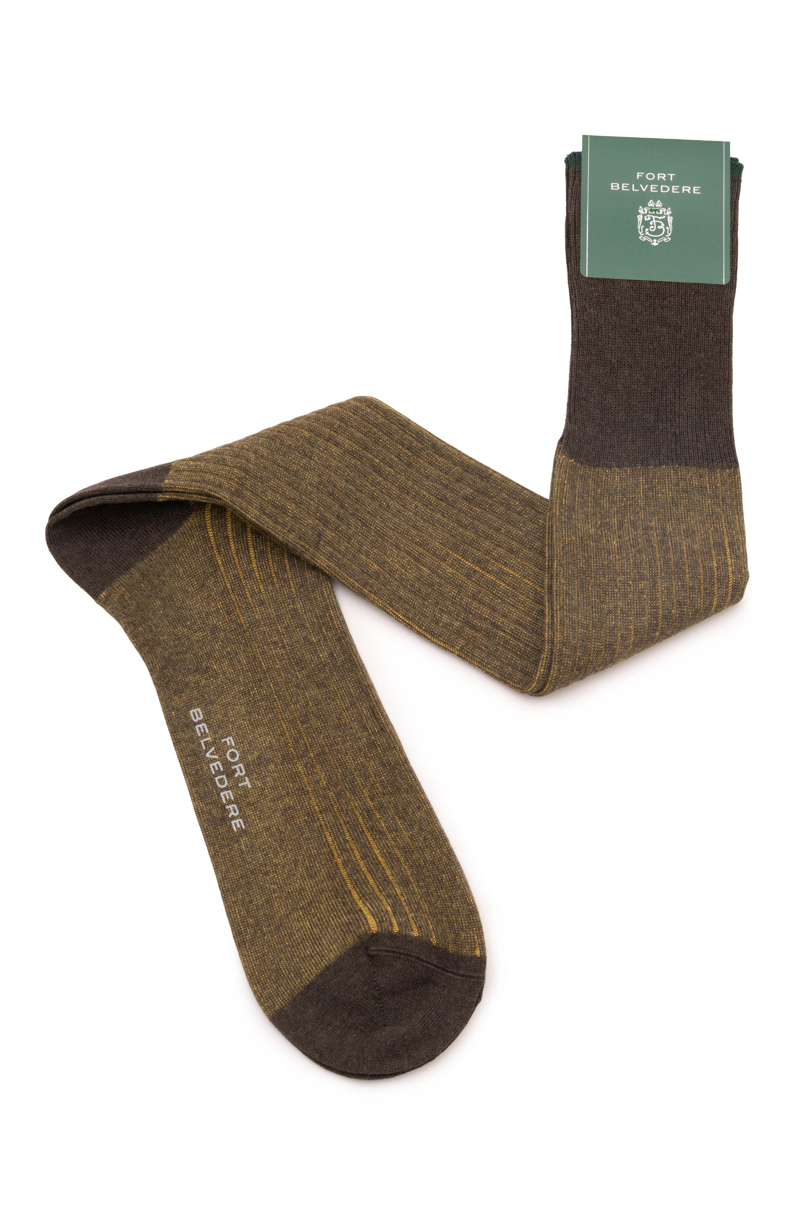 Brown & Yellow Shadow Stripe Midweight Cotton Socks