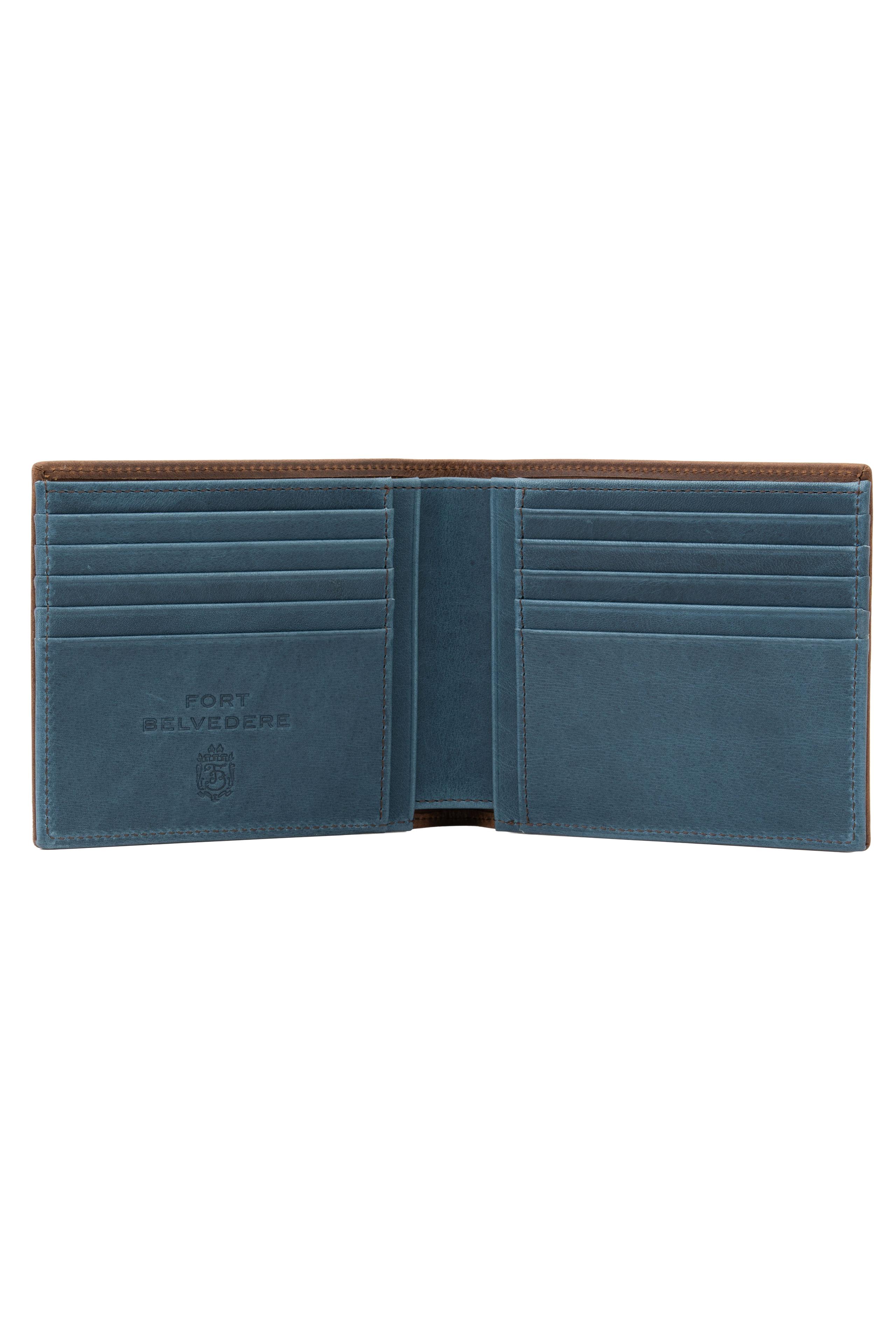 Classic 10 Card Bifold Mahogany & Blue Two Tone Leather Wallet
