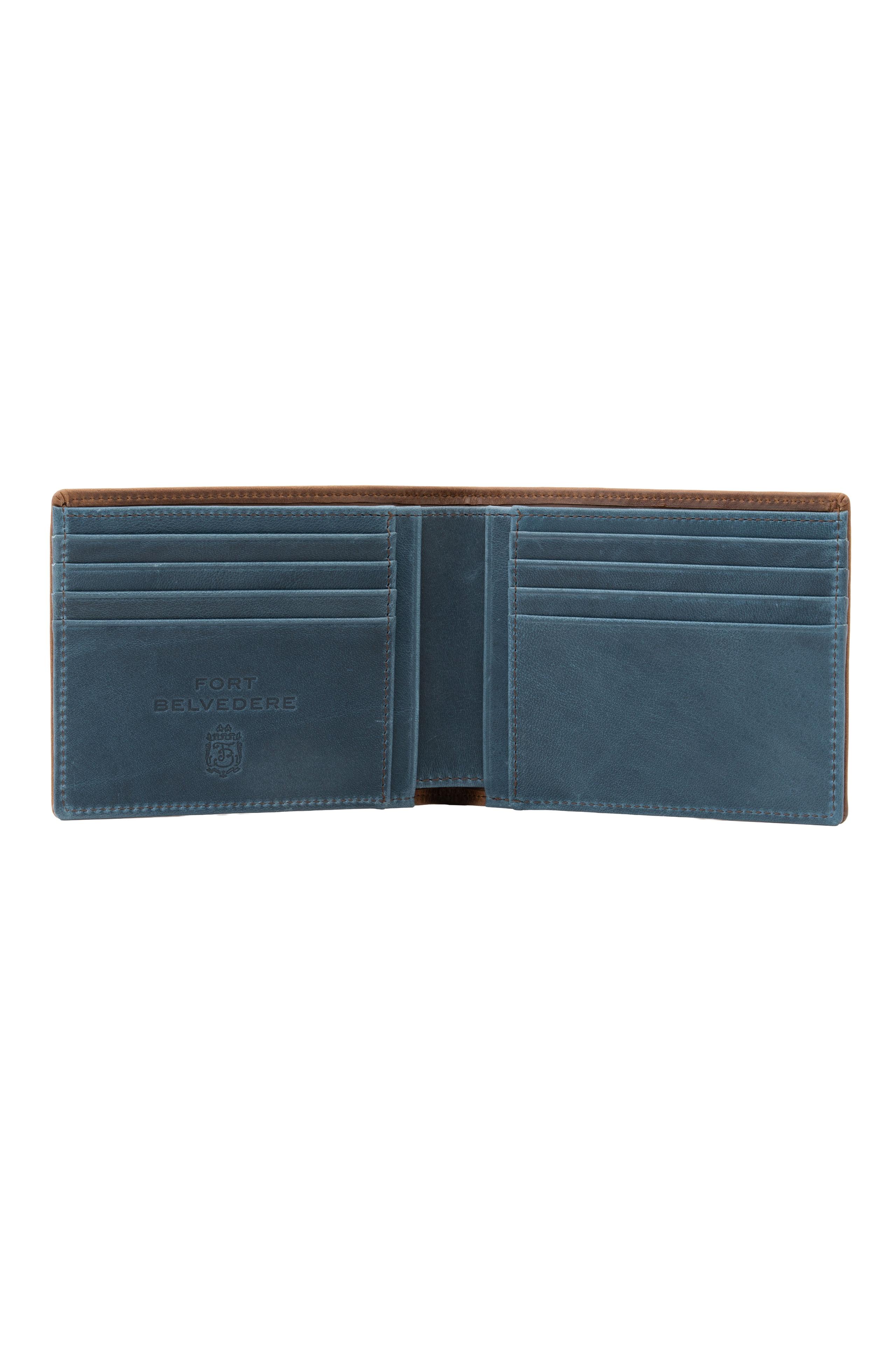 Classic 8 Card Bifold Mahogany & Blue Two Tone Leather Wallet