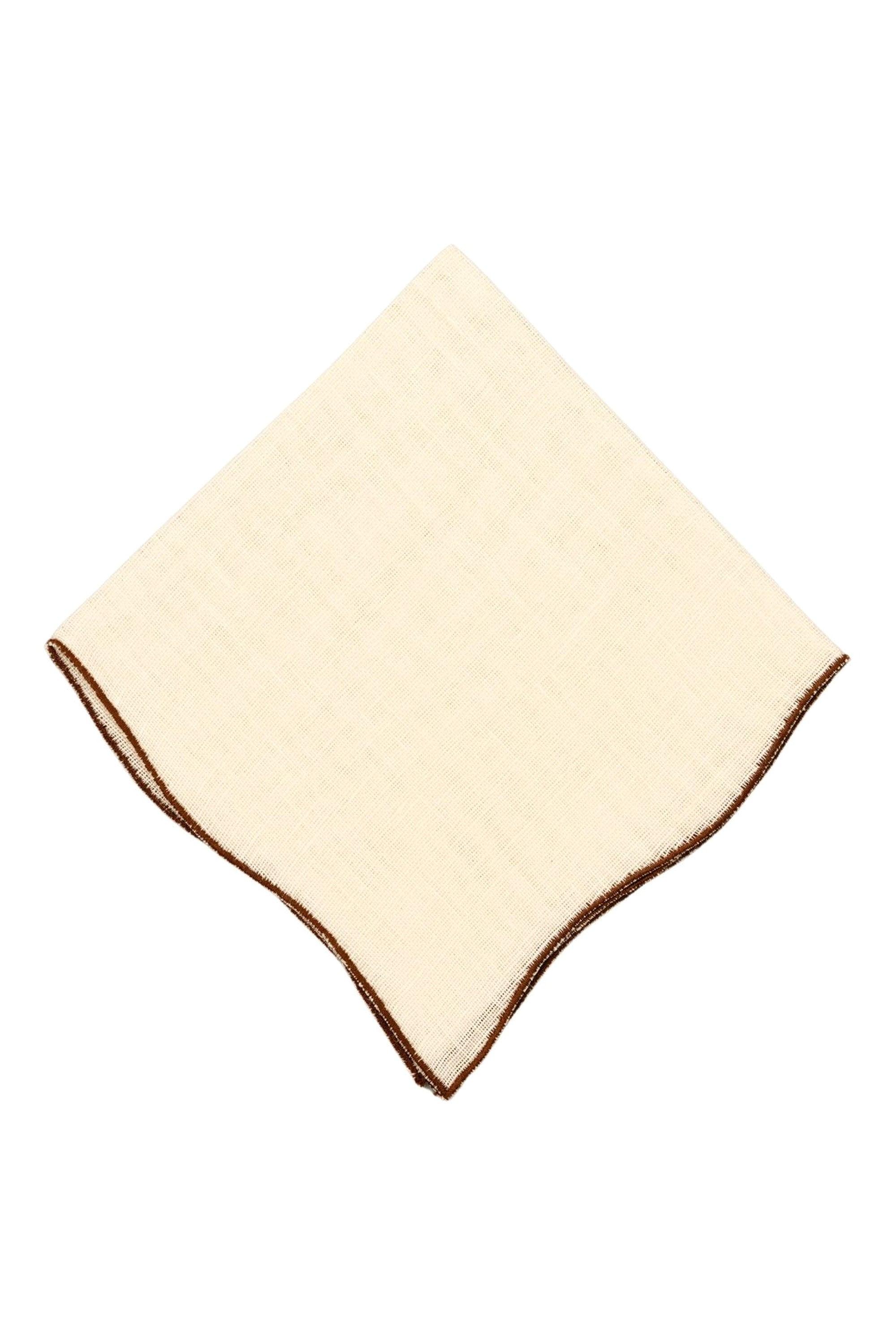 Brown Wave Edge Cream Linen Pocket Square